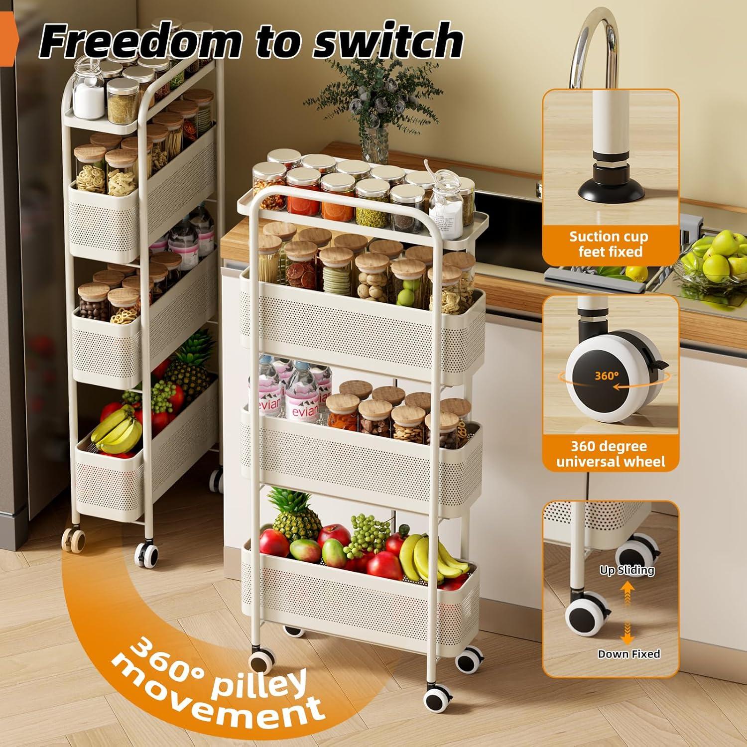 Carro de Almacenamiento Delgado CABTE 4 Niveles Blanco