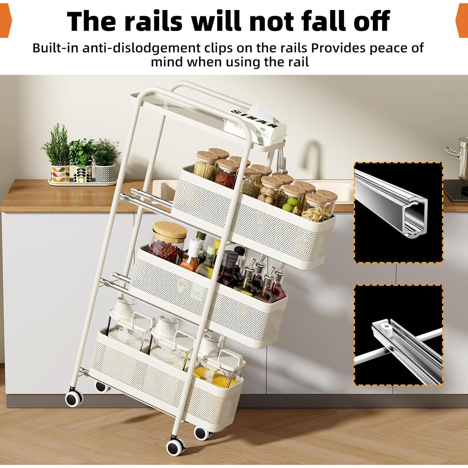 Carro de Almacenamiento Delgado CABTE 4 Niveles Blanco