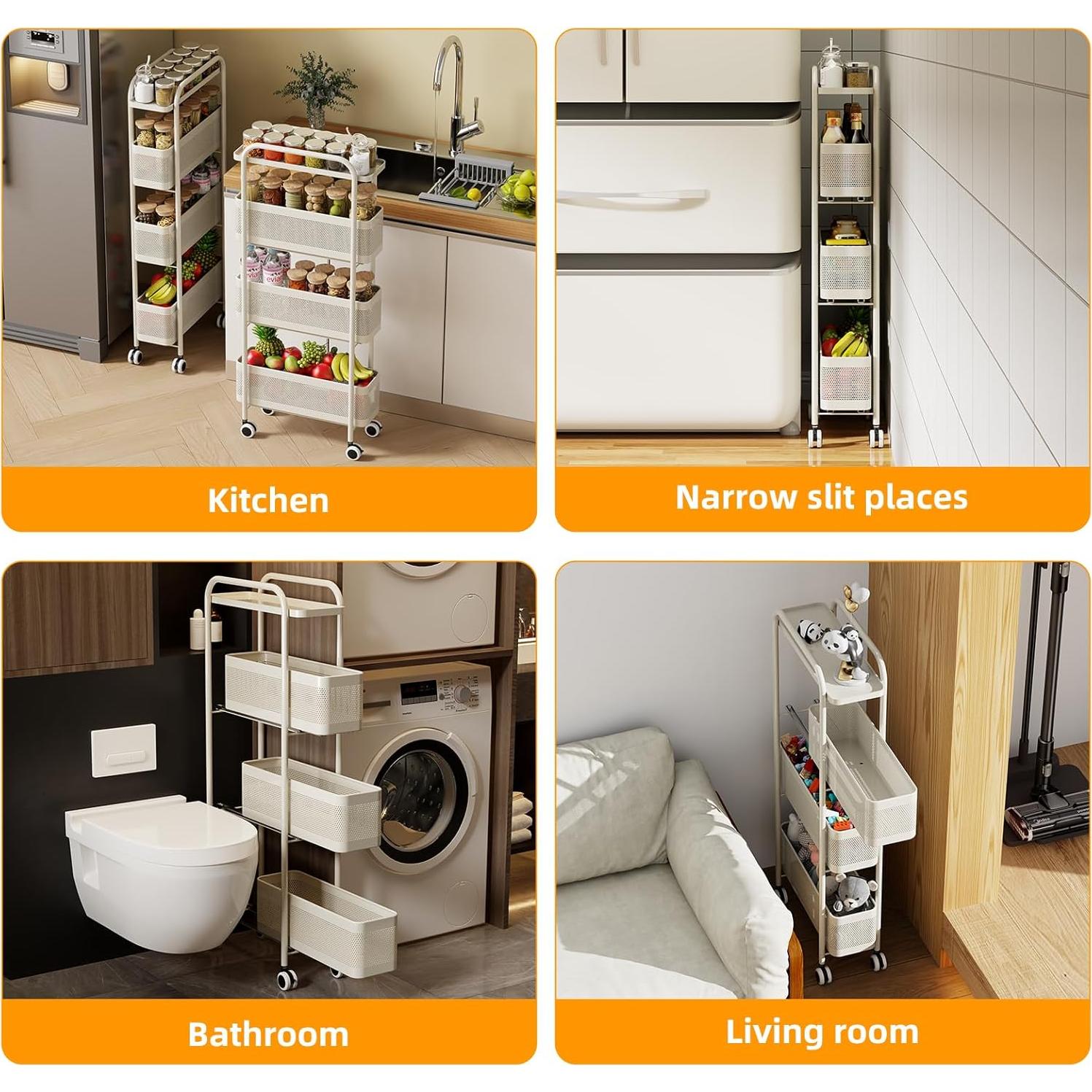 Carro de Almacenamiento Delgado CABTE 4 Niveles Blanco