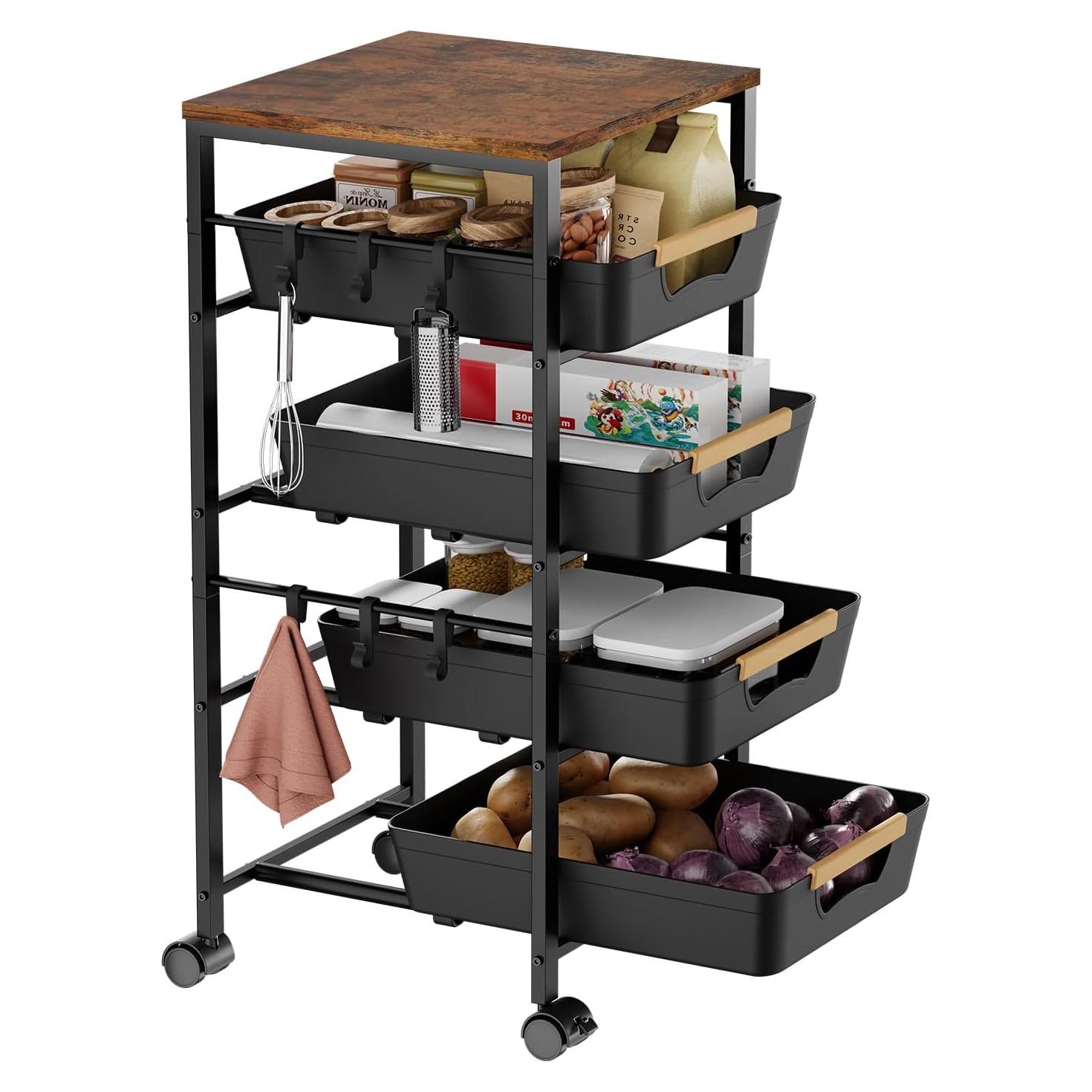 Carro de Almacenamiento de Cocina Landmok 5 Niveles Negro