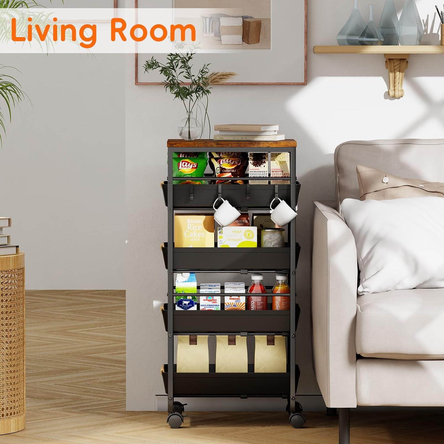 Carro de Almacenamiento de Cocina Landmok 5 Niveles Negro