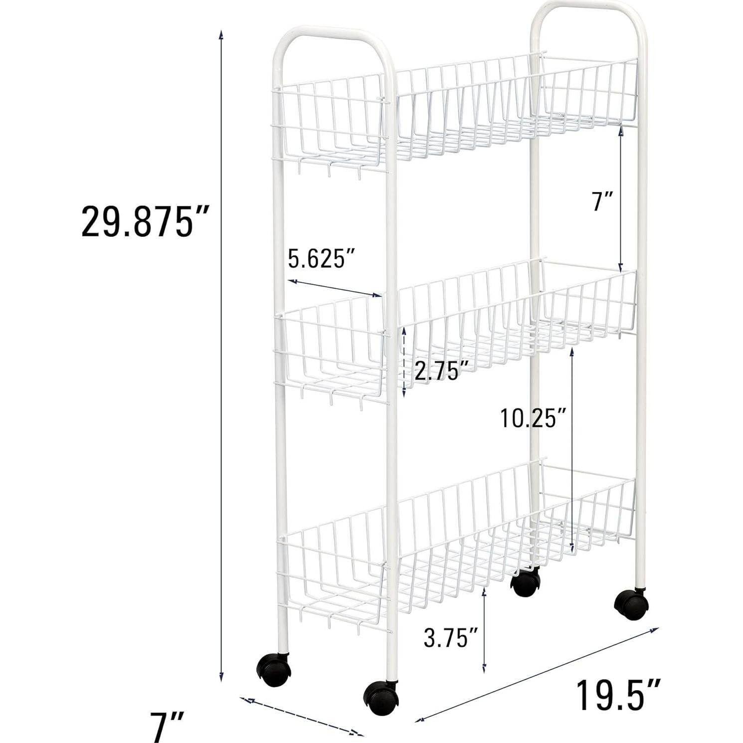 Carro de Almacenamiento Metálico 3 Niveles Esenciales Blanco