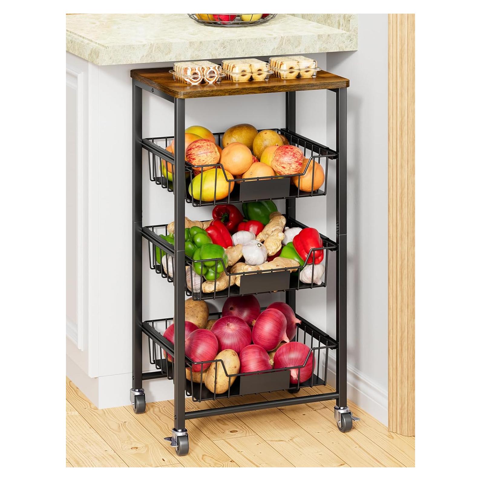 Cesta de Frutas y Verduras Giwil KSC01 4 Niveles Negro