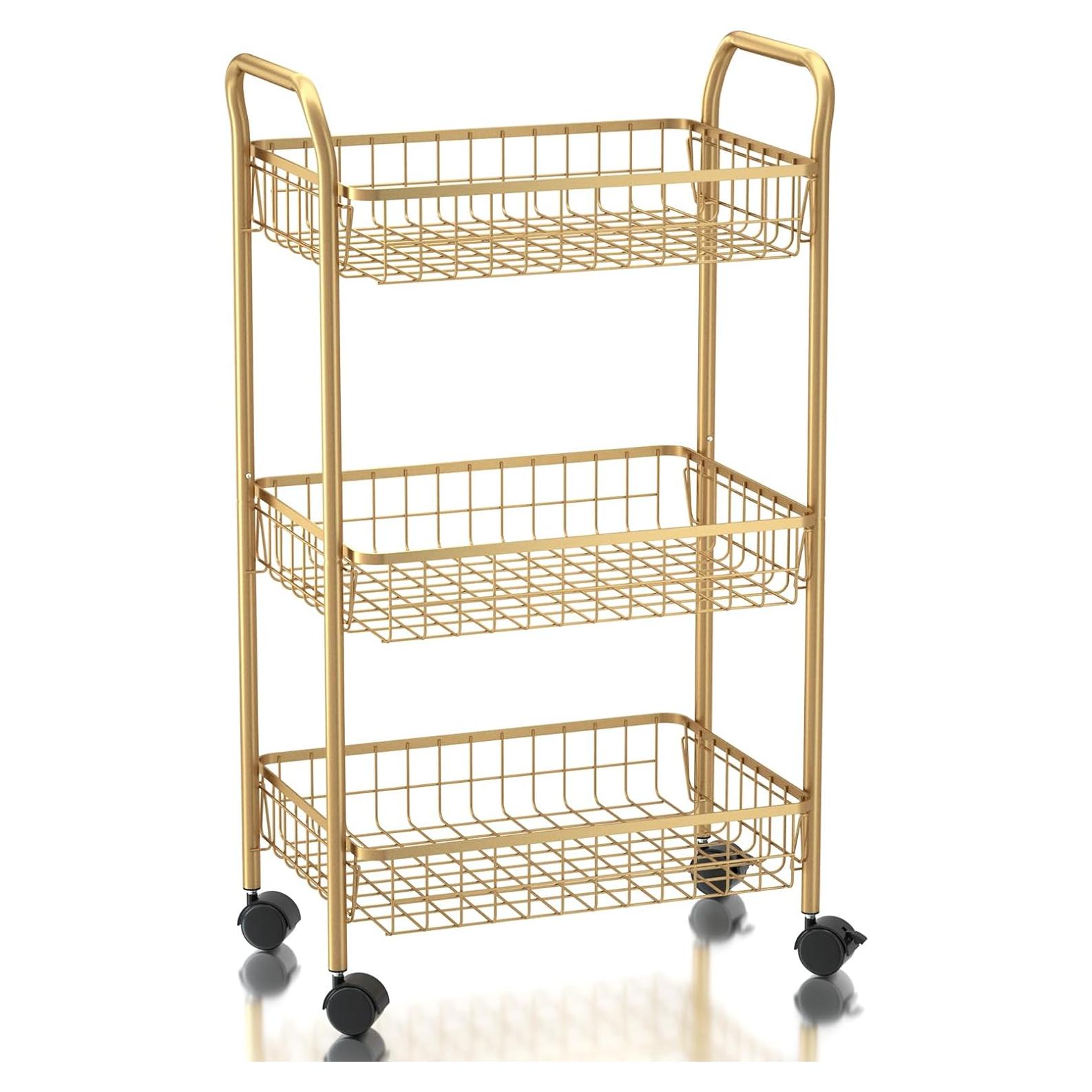 Carro de Almacenamiento MNOPQ Dorado 3 Niveles con Ruedas