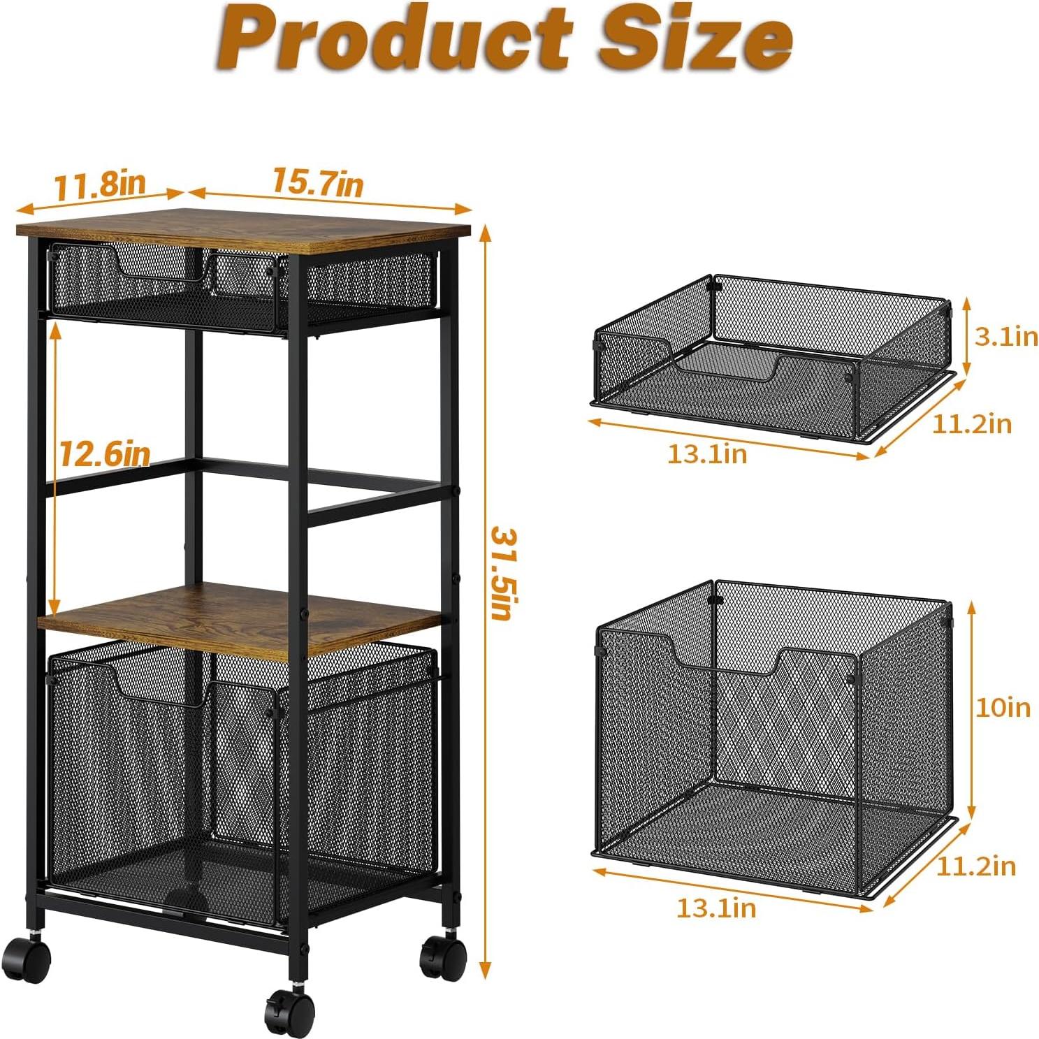 Carro de Archivo Rodante Tiaoheka 4 Niveles Marrón