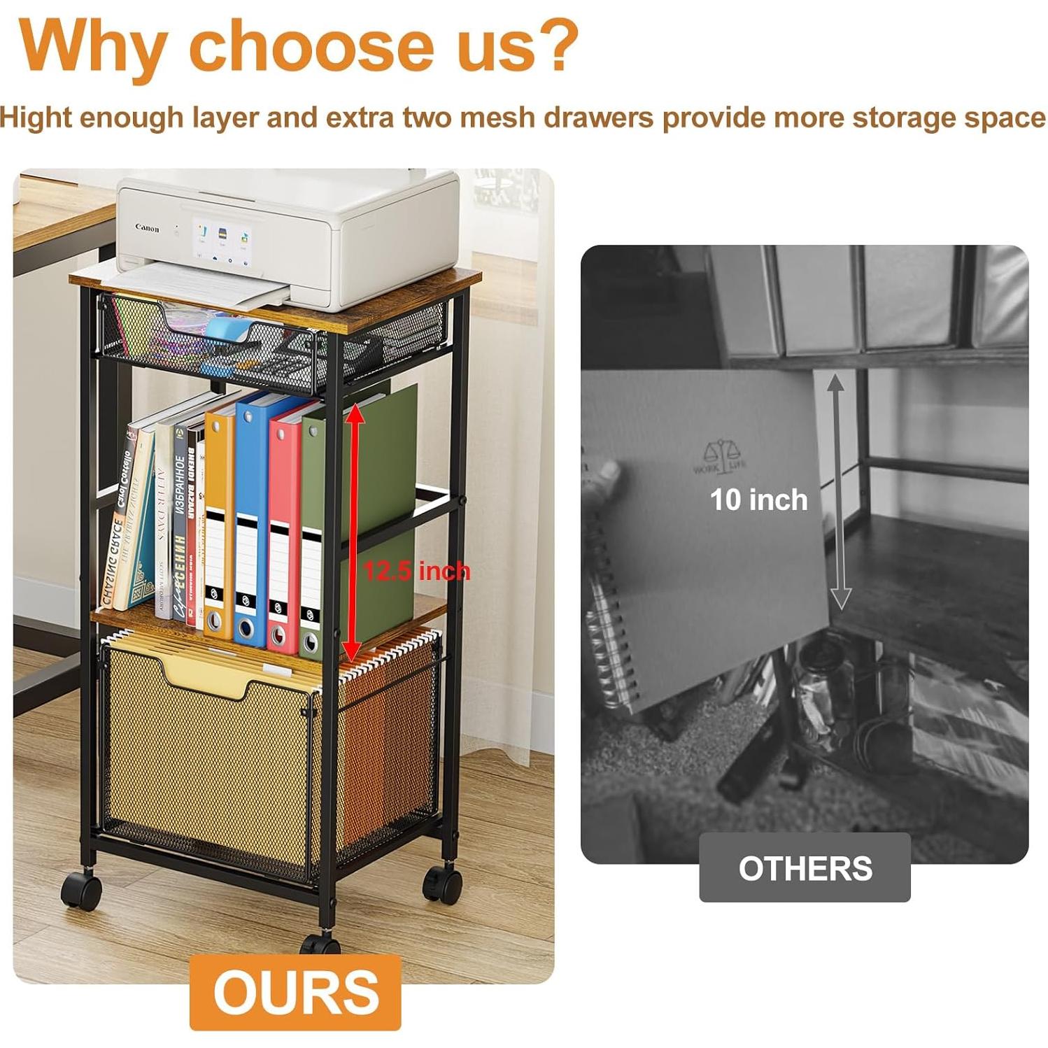 Carro de Archivo Rodante Tiaoheka 4 Niveles Marrón