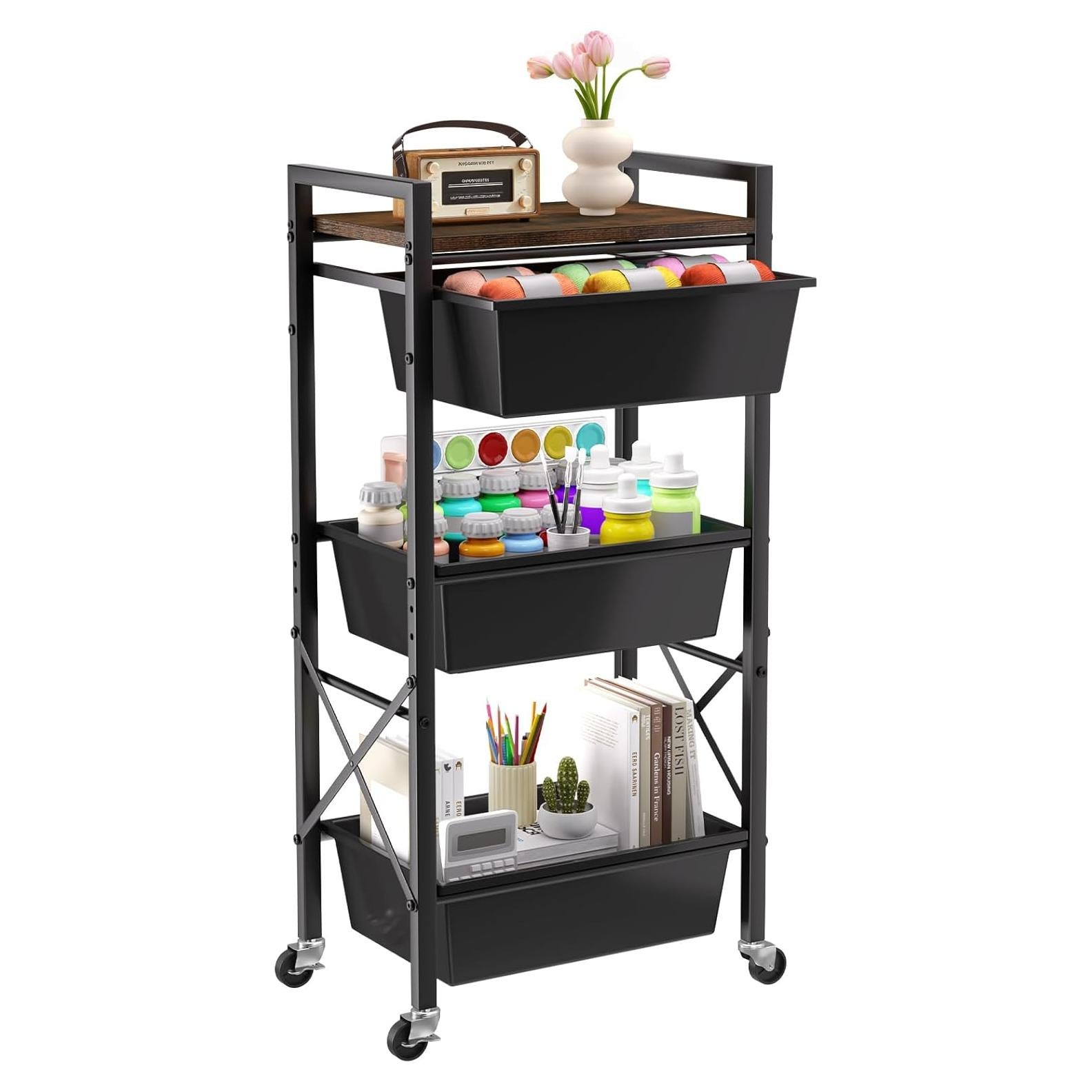 Carro de Almacenamiento Rodante Time Forest 3 Niveles Negro