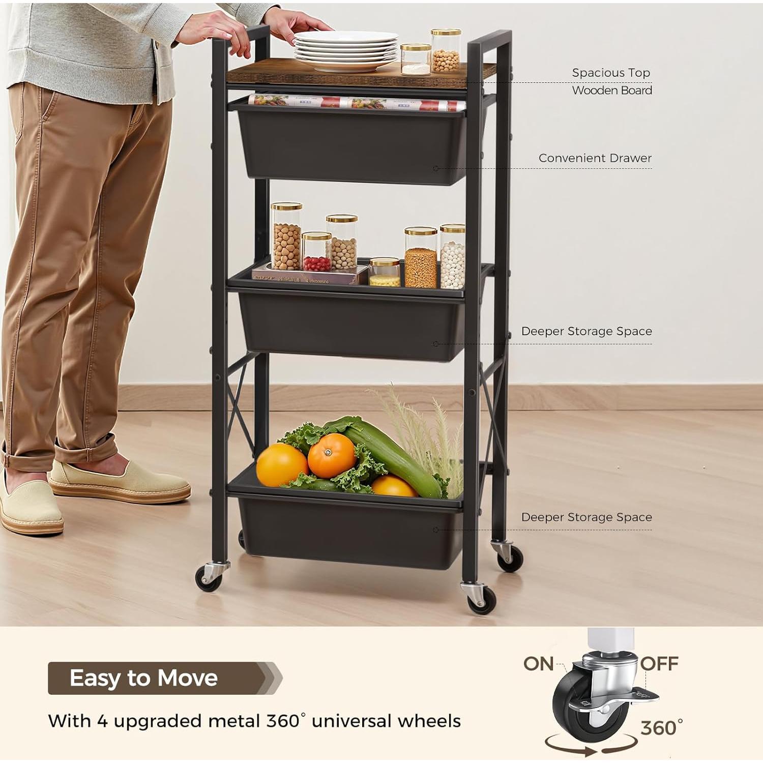 Carro de Almacenamiento Rodante Time Forest 3 Niveles Negro