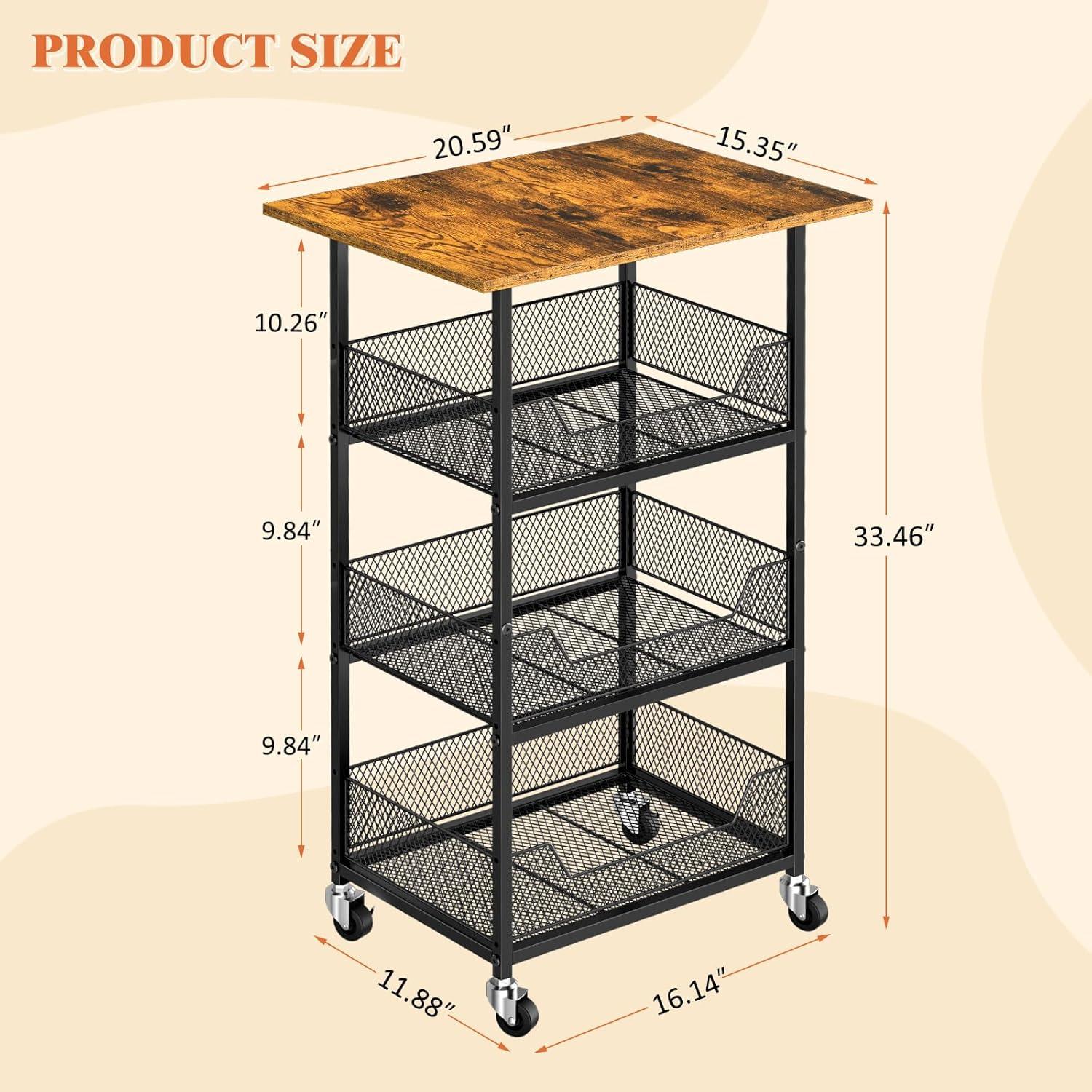 Carro de Microondas ThreeHio con 4 Estantes y Ruedas - Marrón