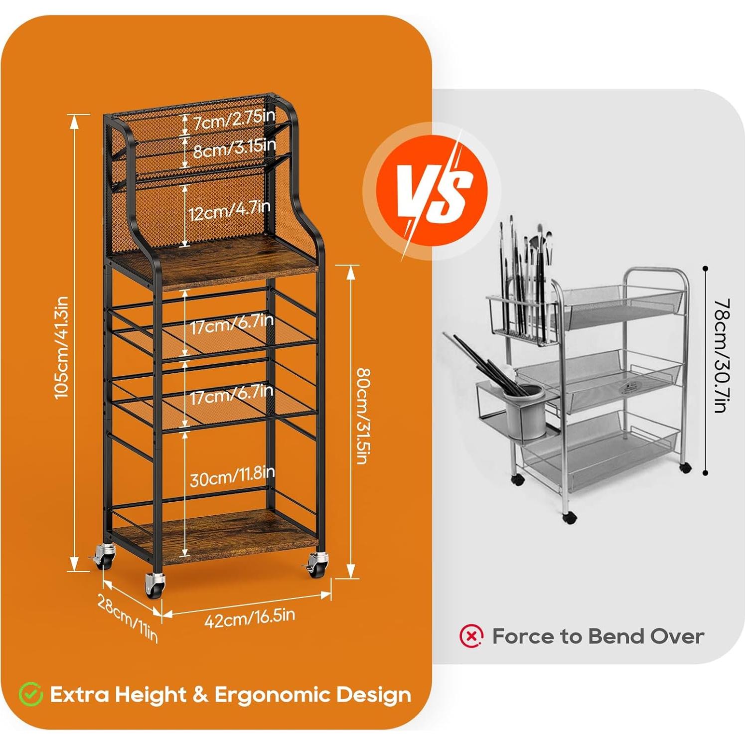 Carro Rodante de Almacenamiento PAPAGIFTREE 4 Niveles Metal