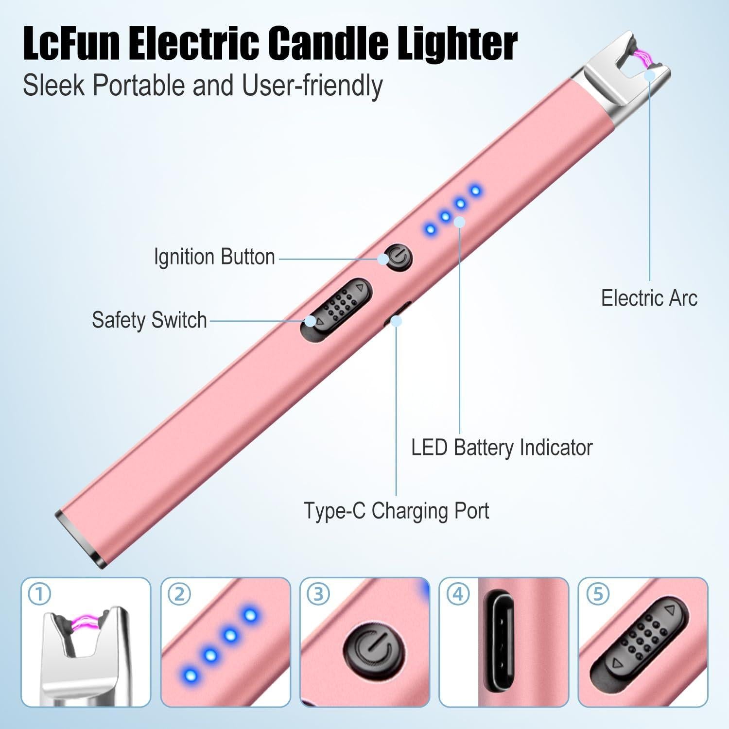 Encendedor eléctrico recargable LcFun rosa para vela y BBQ