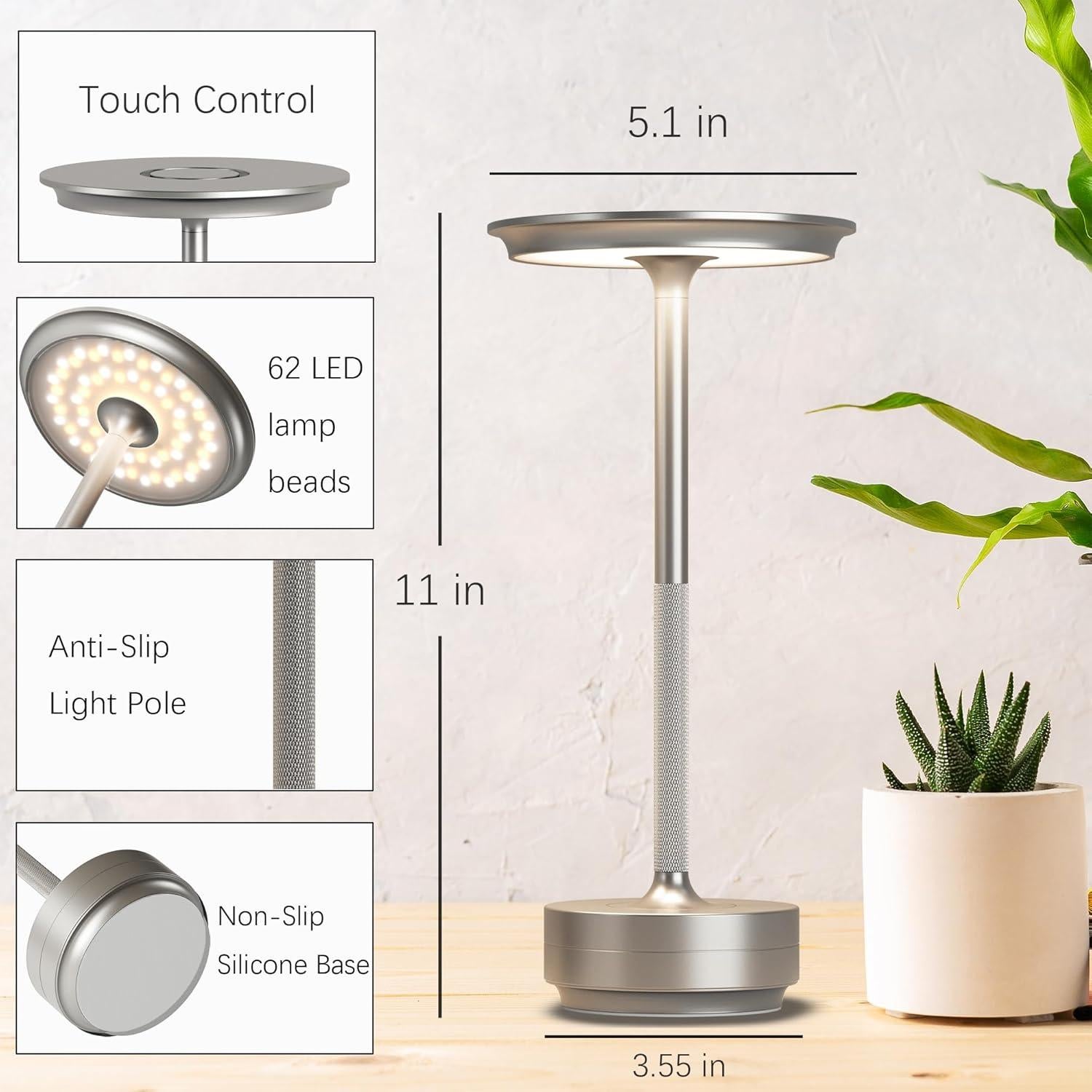 Lámpara de Mesa Inalámbrica FDIDC T106A Plata 5000mAh LED