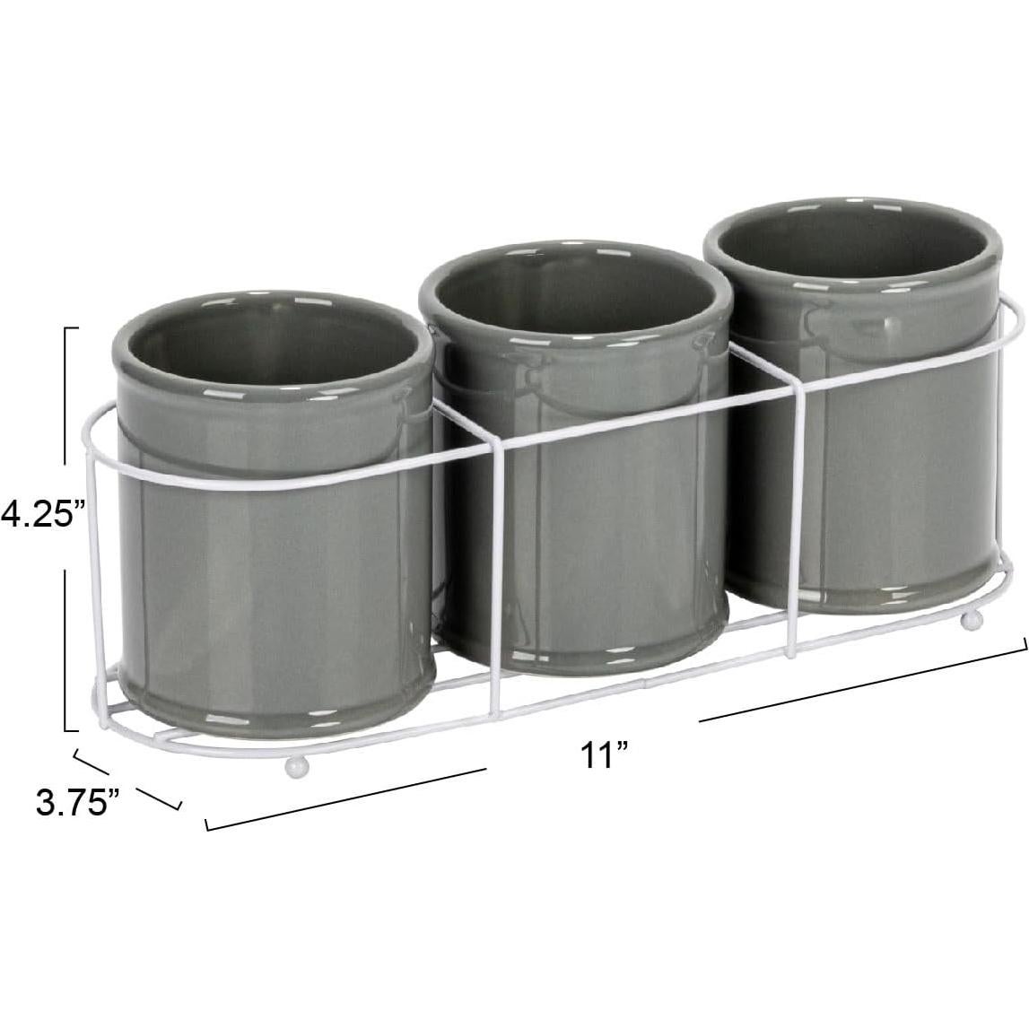 Conjunto de 3 Crocks de Cerámica Creative Co-Op en Gris y Blanco