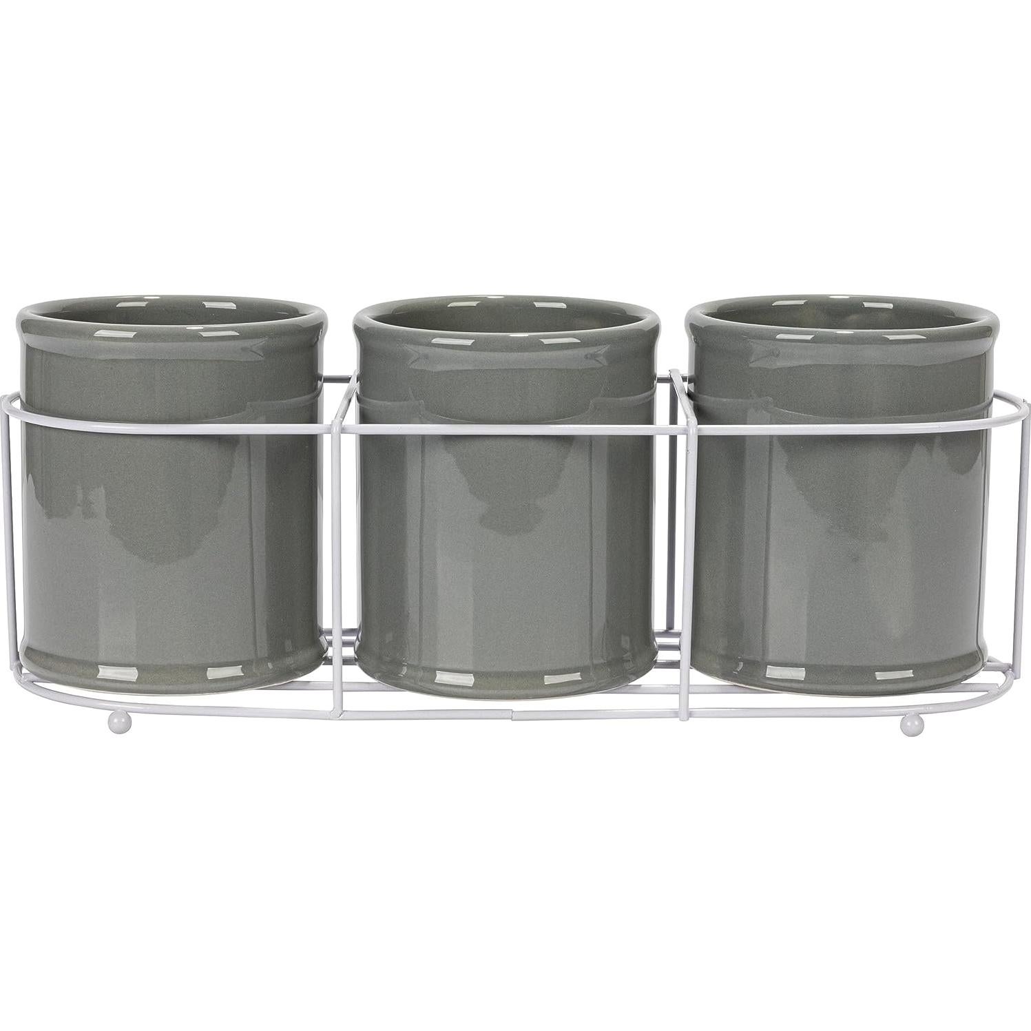 Conjunto de 3 Crocks de Cerámica Creative Co-Op en Gris y Blanco