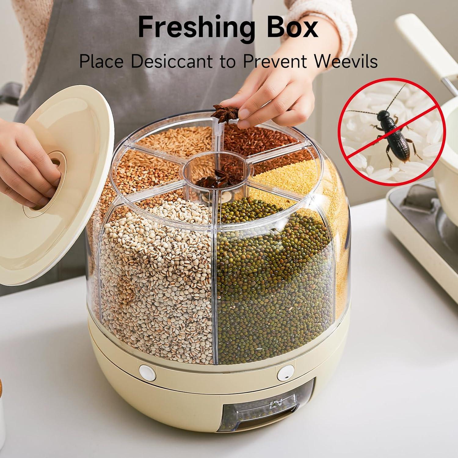 Dispensador de Arroz UFORU 9.07 kg 6 Compartimentos a Prueba de Humedad