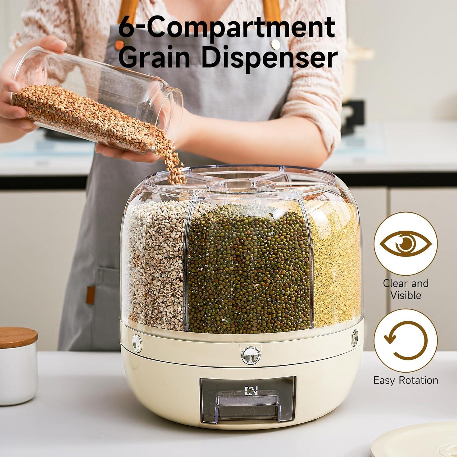 Dispensador de Arroz UFORU 9.07 kg 6 Compartimentos a Prueba de Humedad