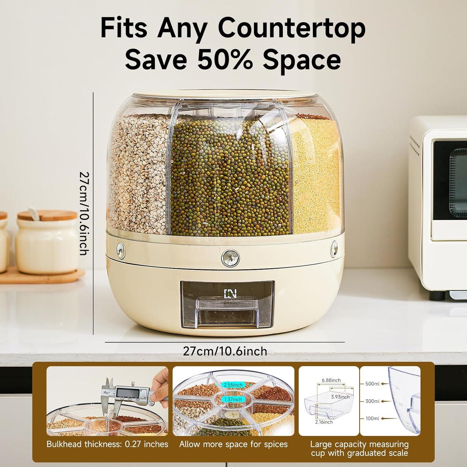 Dispensador de Arroz UFORU 9.07 kg 6 Compartimentos a Prueba de Humedad