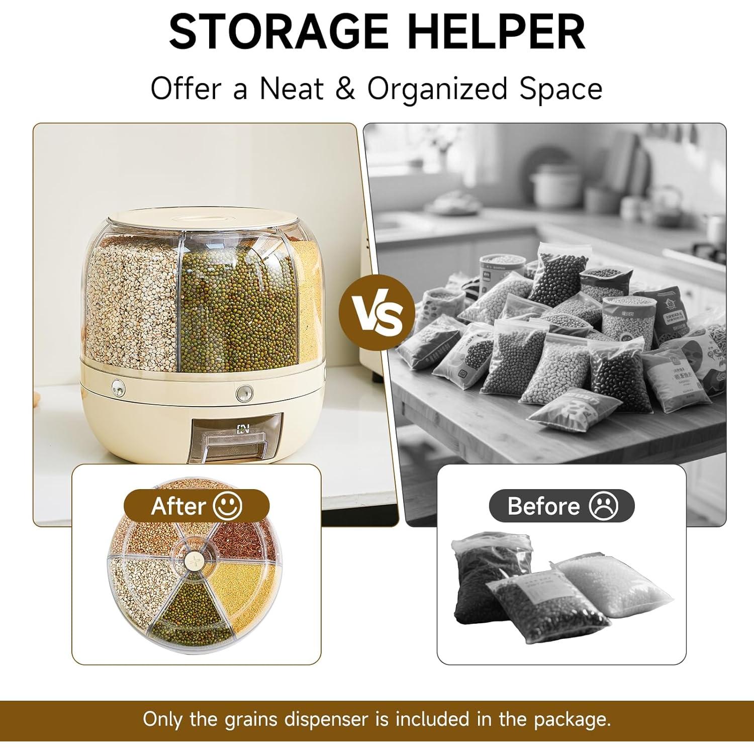 Dispensador de Arroz UFORU 9.07 kg 6 Compartimentos a Prueba de Humedad