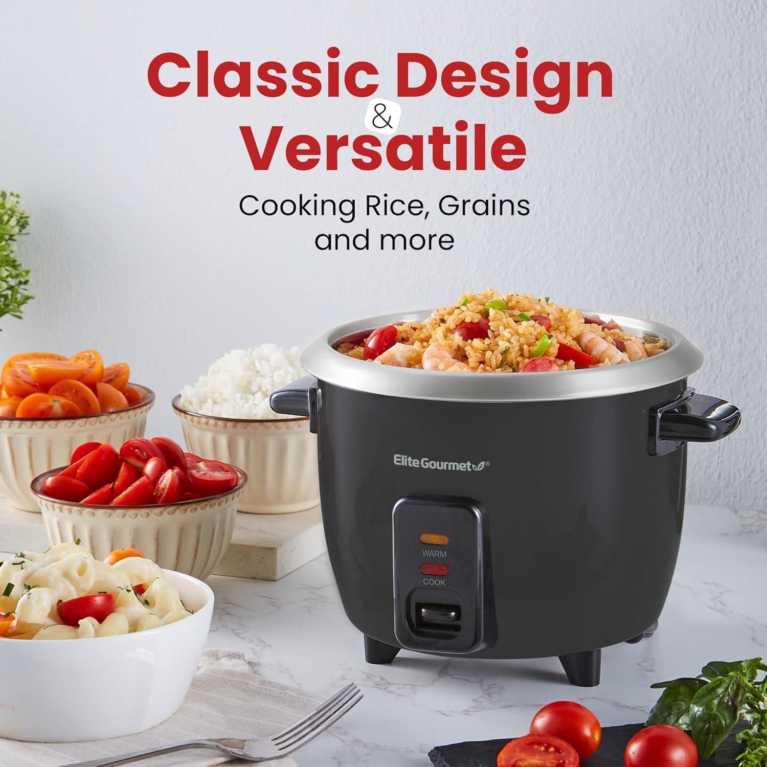 Cocedor de Arroz Eléctrico Elite Gourmet ERC003B 6 Tazas Negro