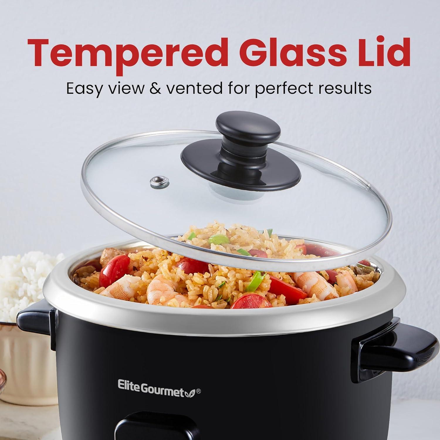 Cocedor de Arroz Eléctrico Elite Gourmet ERC003B 6 Tazas Negro