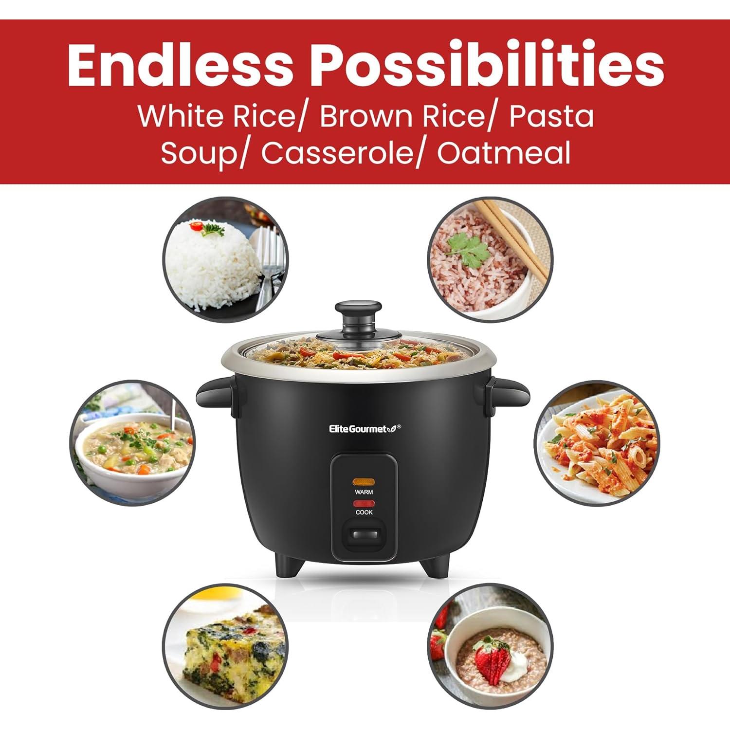 Cocedor de Arroz Eléctrico Elite Gourmet ERC003B 6 Tazas Negro