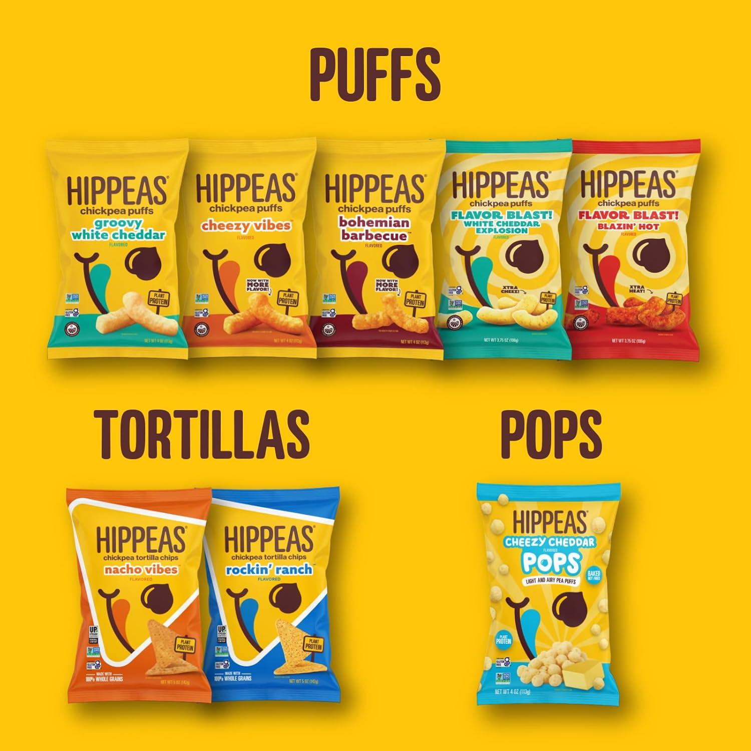 Hippeas Puffs de Garbanzos Veganos - Variedad Picante 18 Paquetes