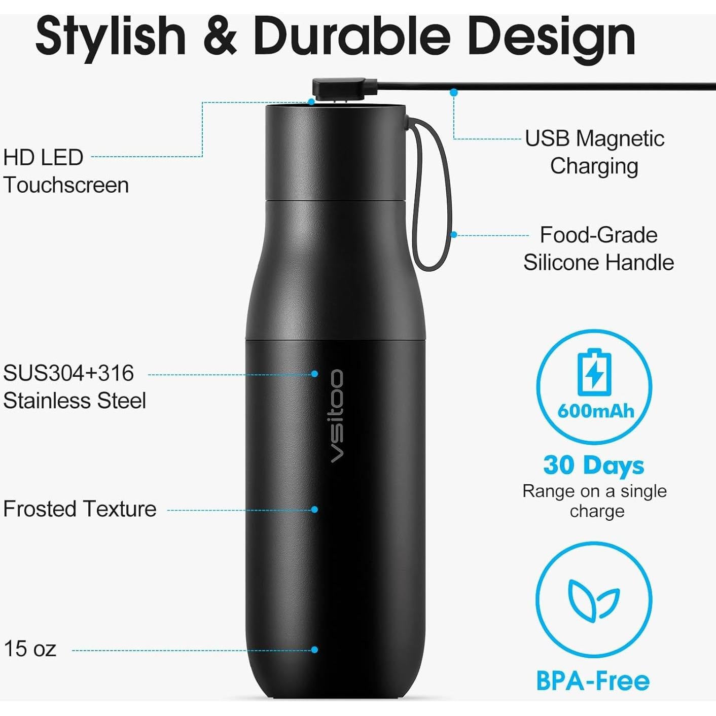 Botella de Agua Inteligente VSITOO S1 Pro 425ml Autolimpieza AI