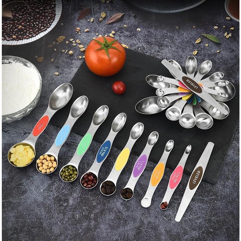 Juego de Cucharas Medidoras Magnéticas Rimaxao 9 Piezas Acero Inoxidable