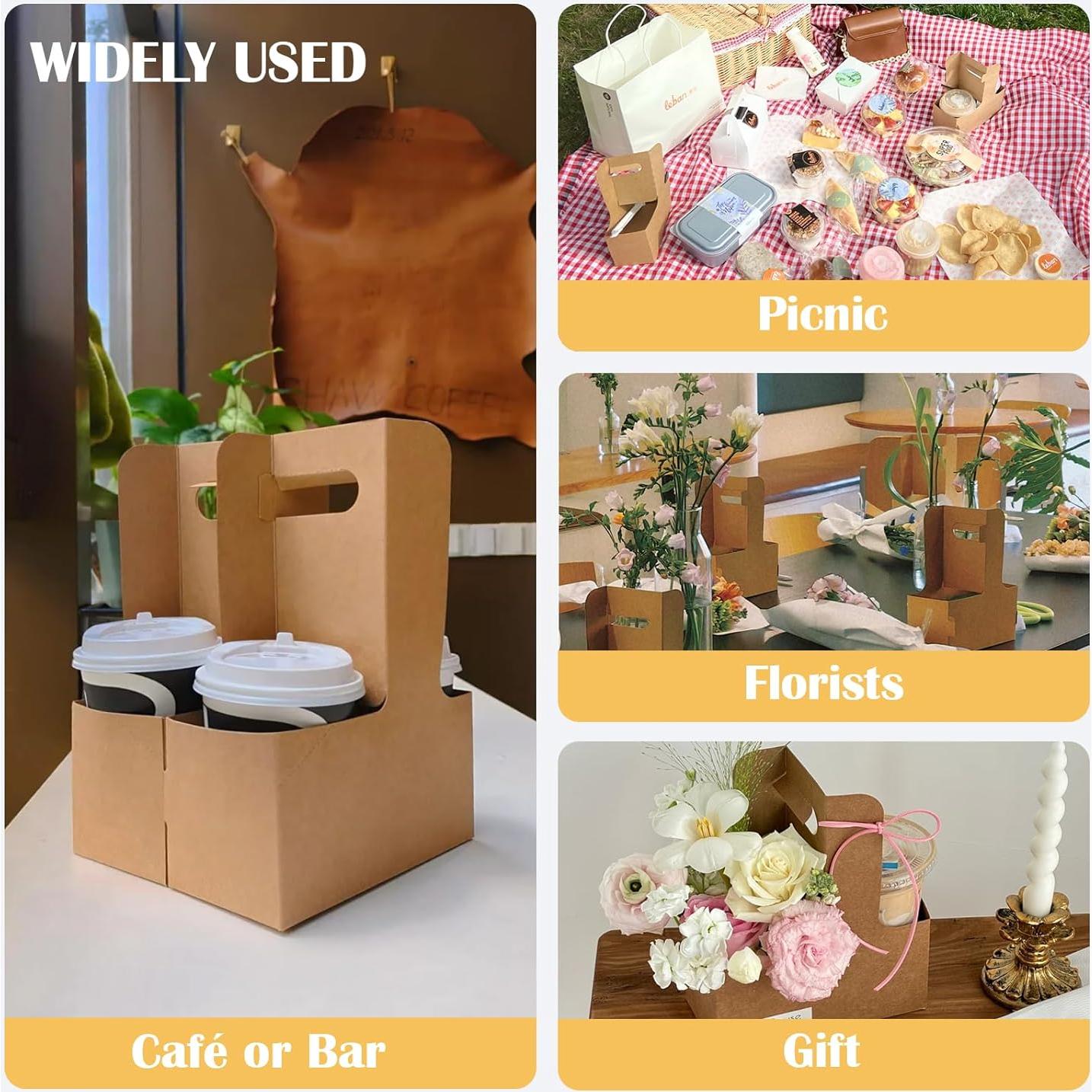 Portavasos de Cartón Marrón Lalvam para 2 Tazas - 8 Pcs