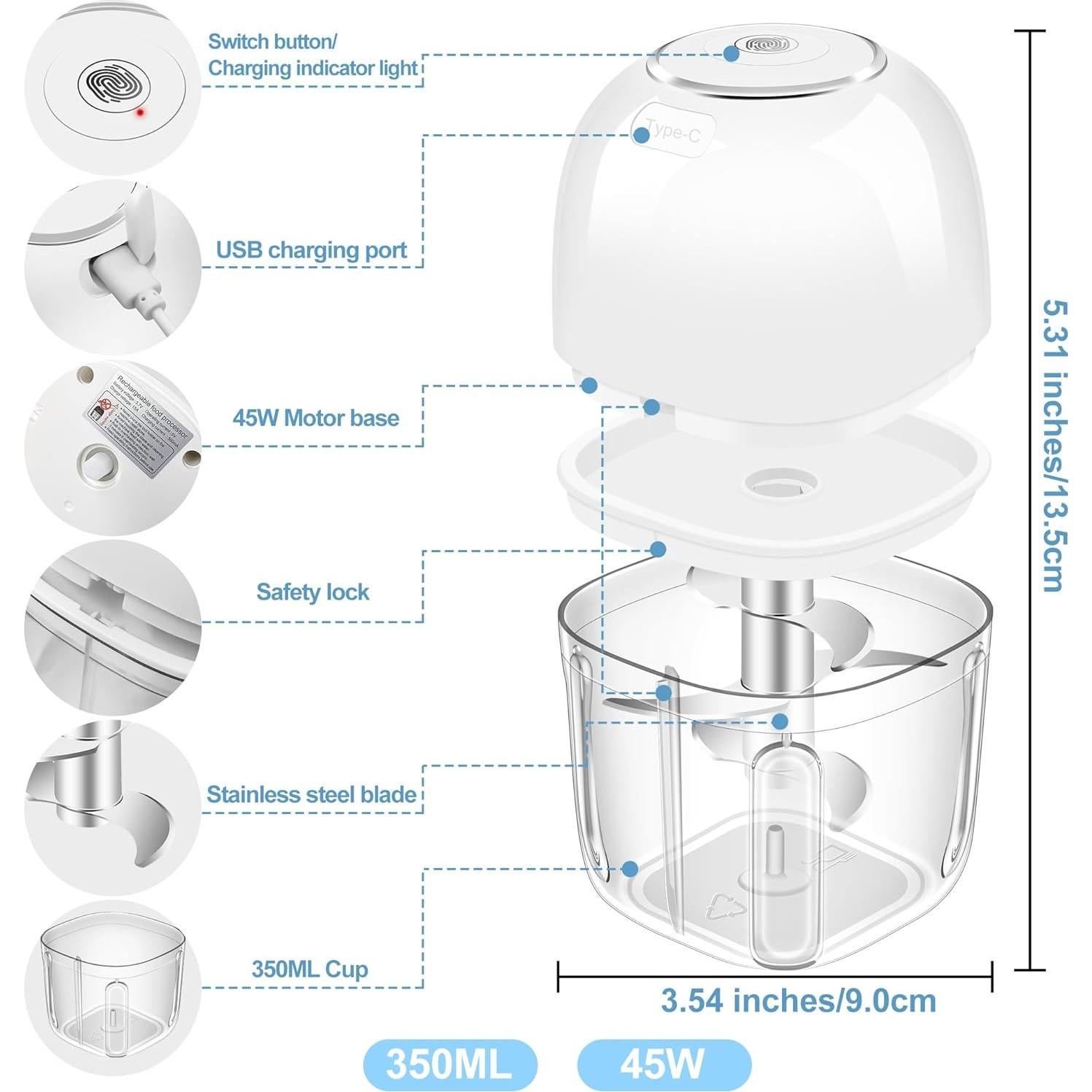 Picadora de Ajo Eléctrica G4S3 350ml con 6 Cuchillas Inoxidable