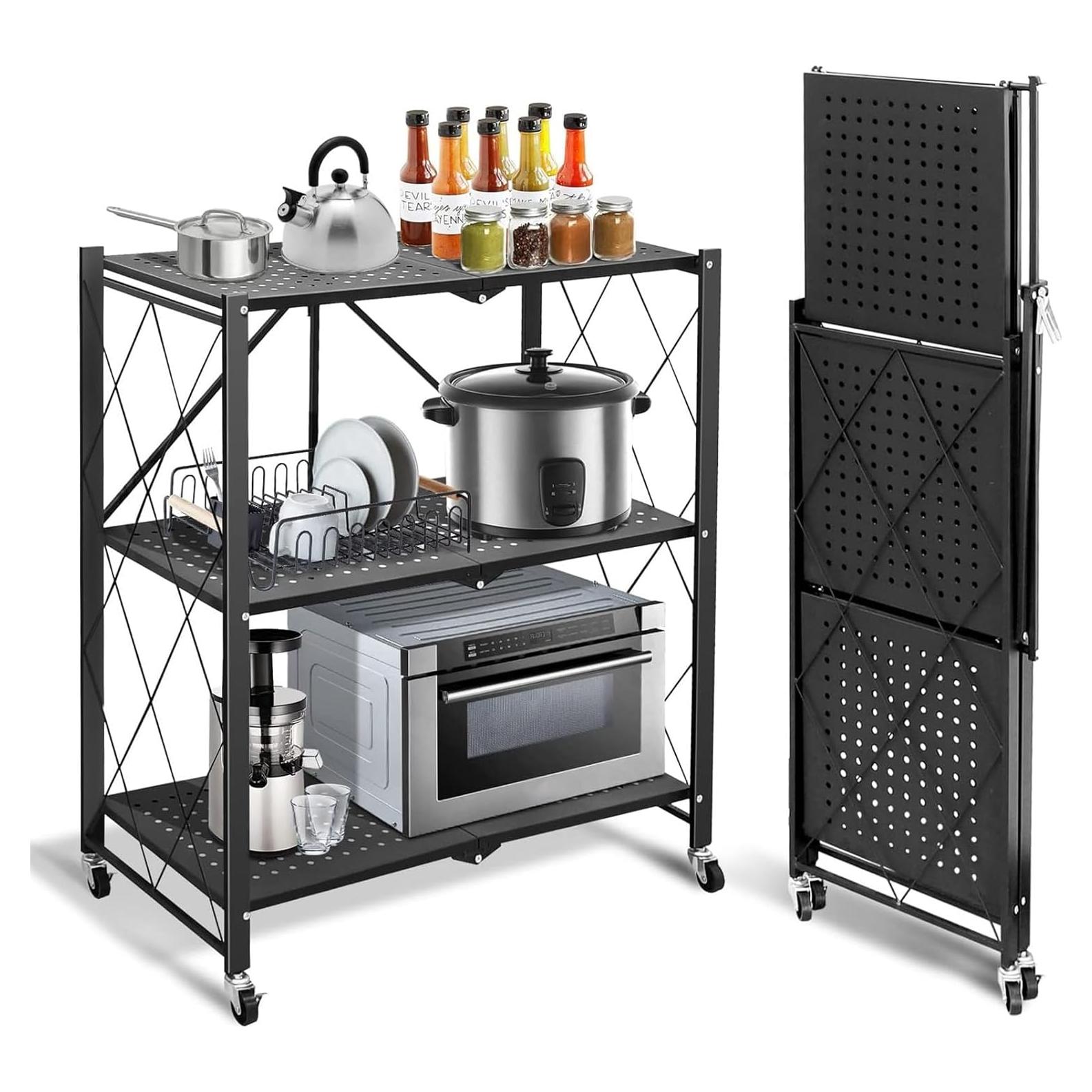 Estante Plegable AOMINOHOMA 3 Niveles Negro Carga 150 kg