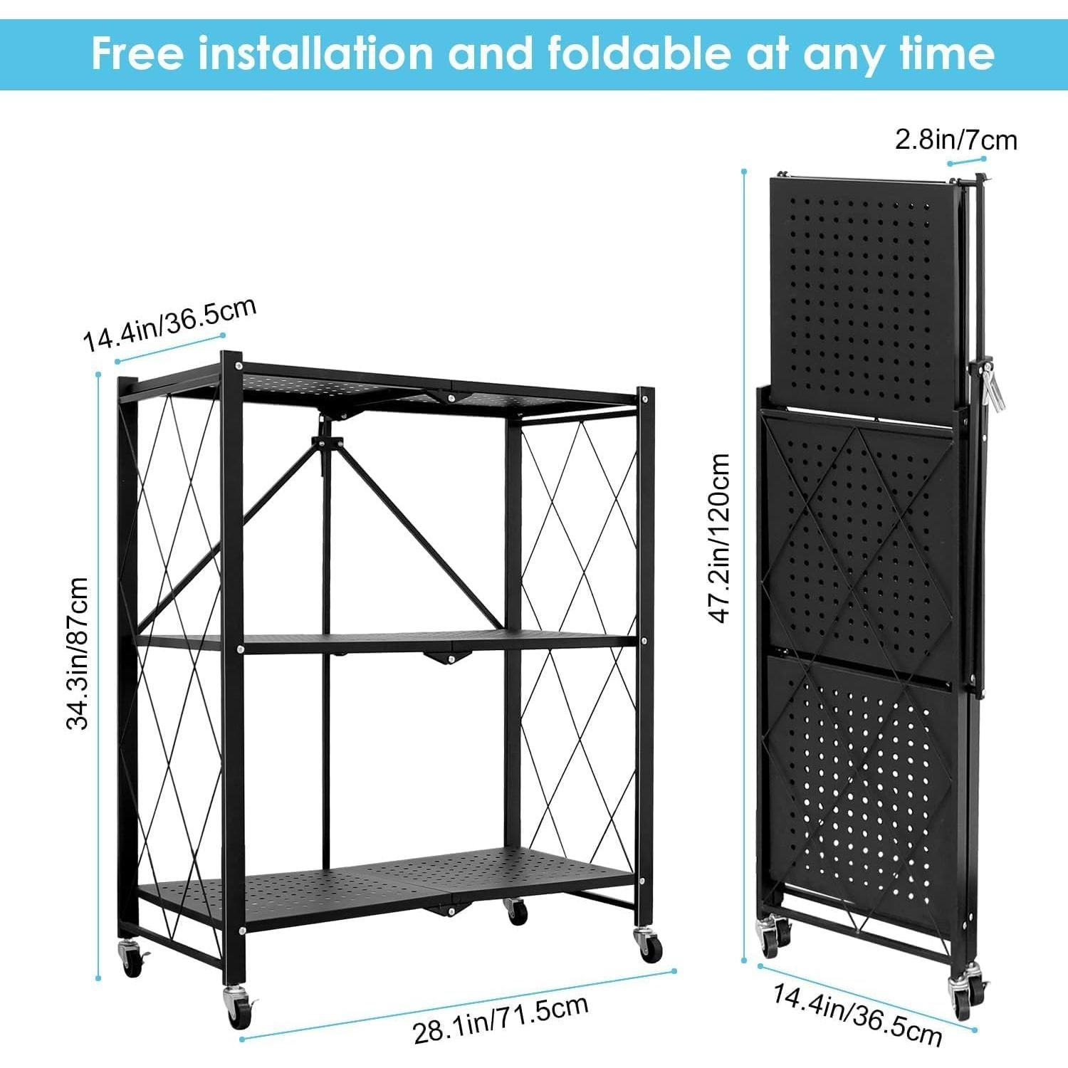 Estante Plegable AOMINOHOMA 3 Niveles Negro Carga 150 kg