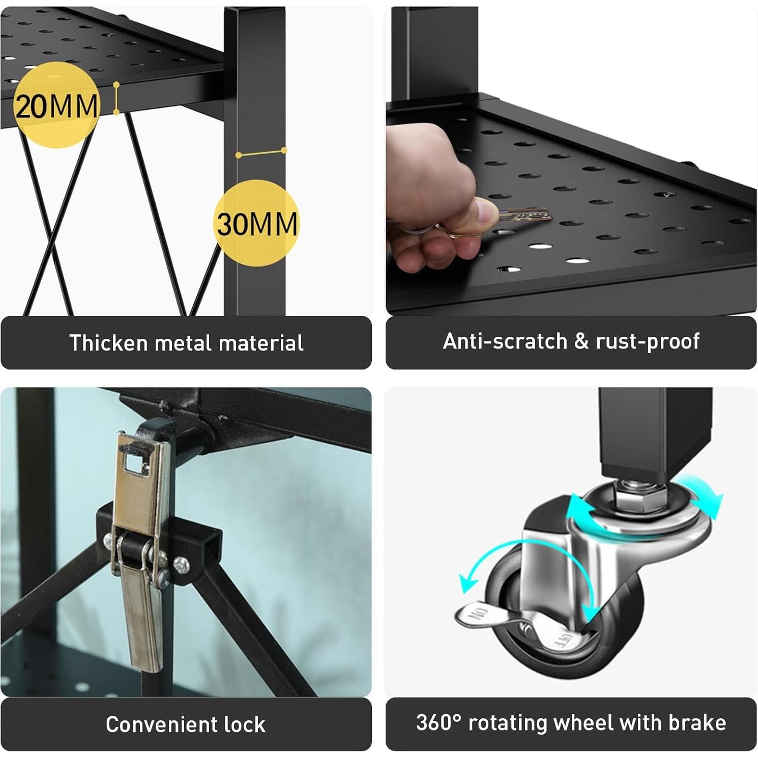 Estante Plegable AOMINOHOMA 3 Niveles Negro Carga 150 kg