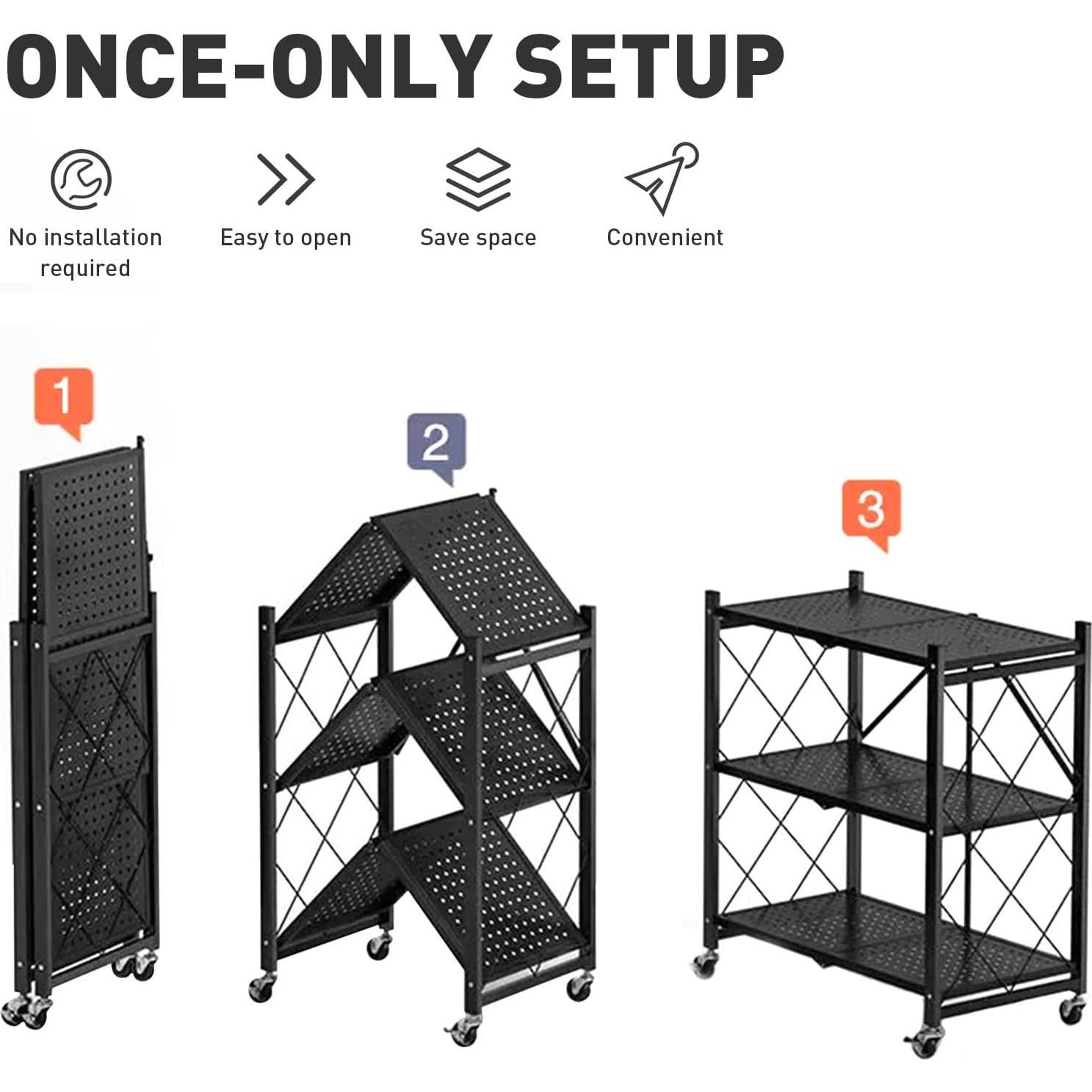 Estante Plegable AOMINOHOMA 3 Niveles Negro Carga 150 kg