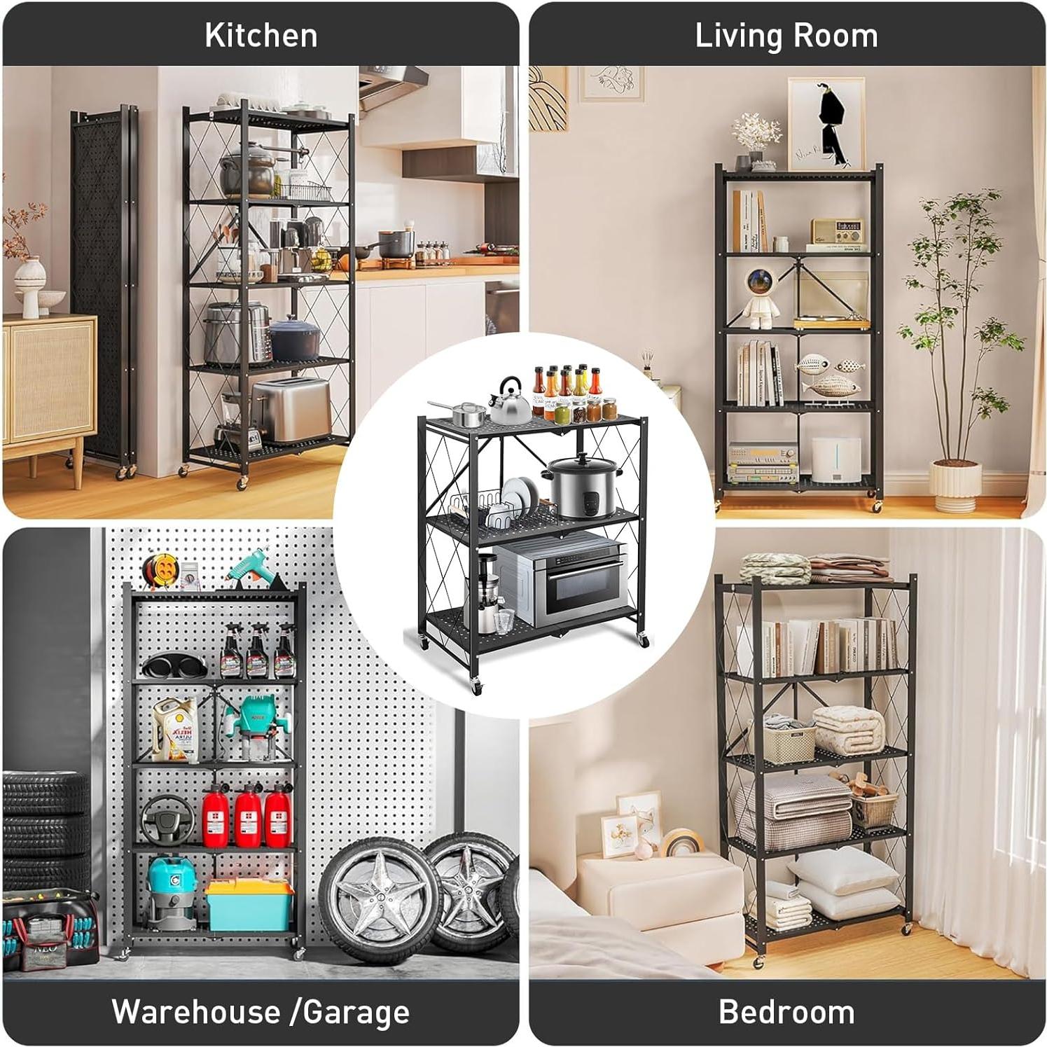 Estante Plegable AOMINOHOMA 3 Niveles Negro Carga 150 kg