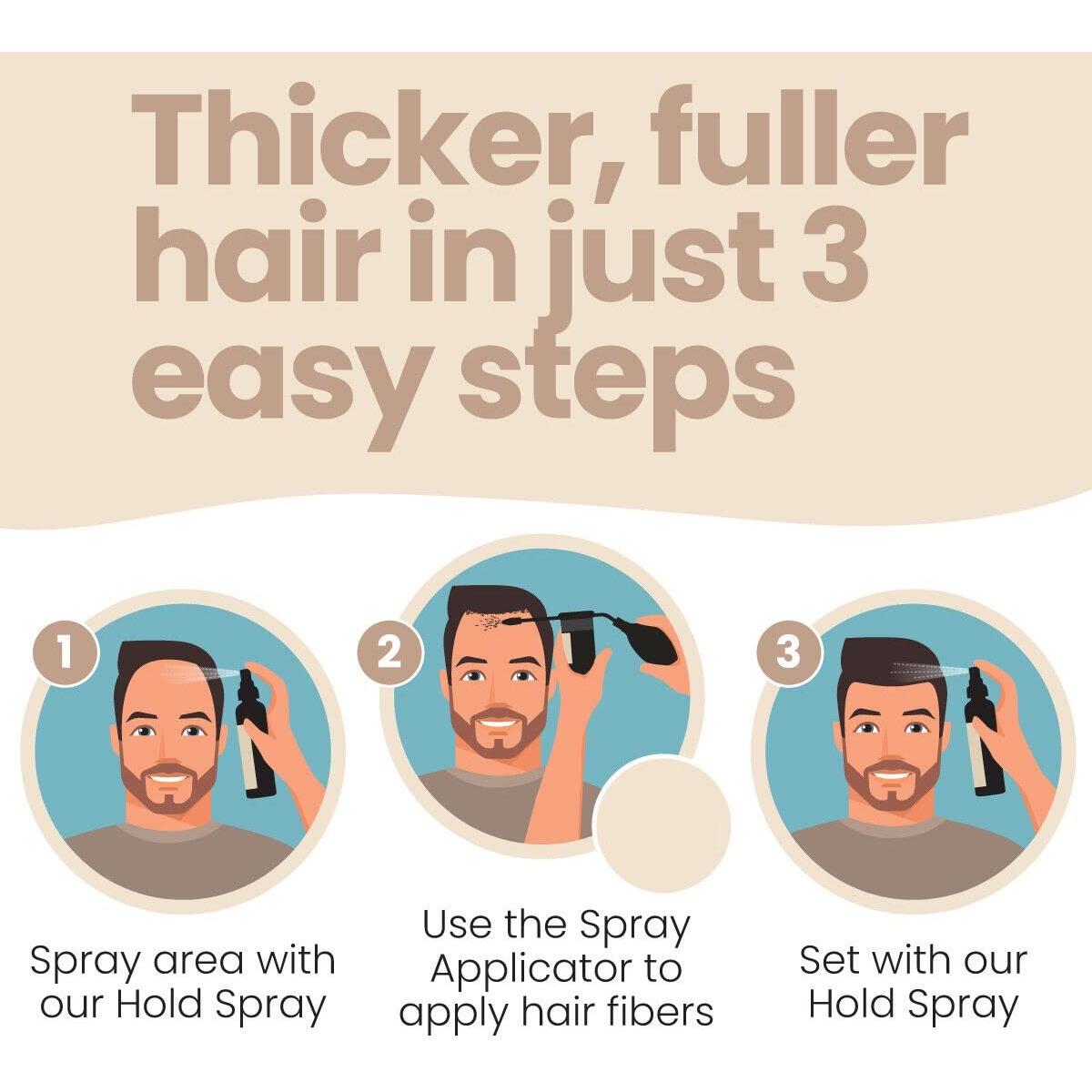 Kit Hair Illusion - Fibras Capilares 38g, Spray Fijador, Aplicador