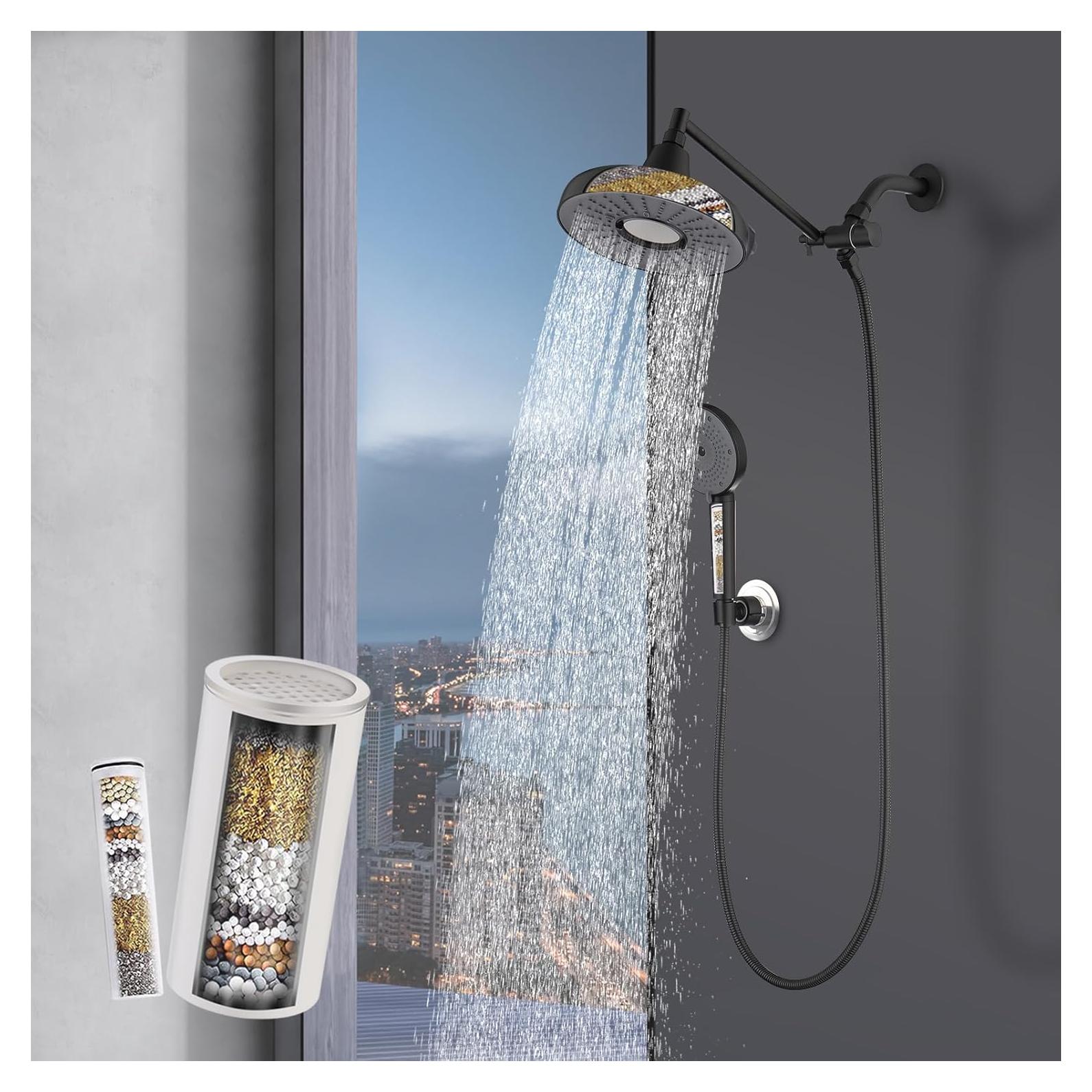 Cabezal de Ducha de Lluvia Filtrada 20 cm + Spray Mano 3 Funciones