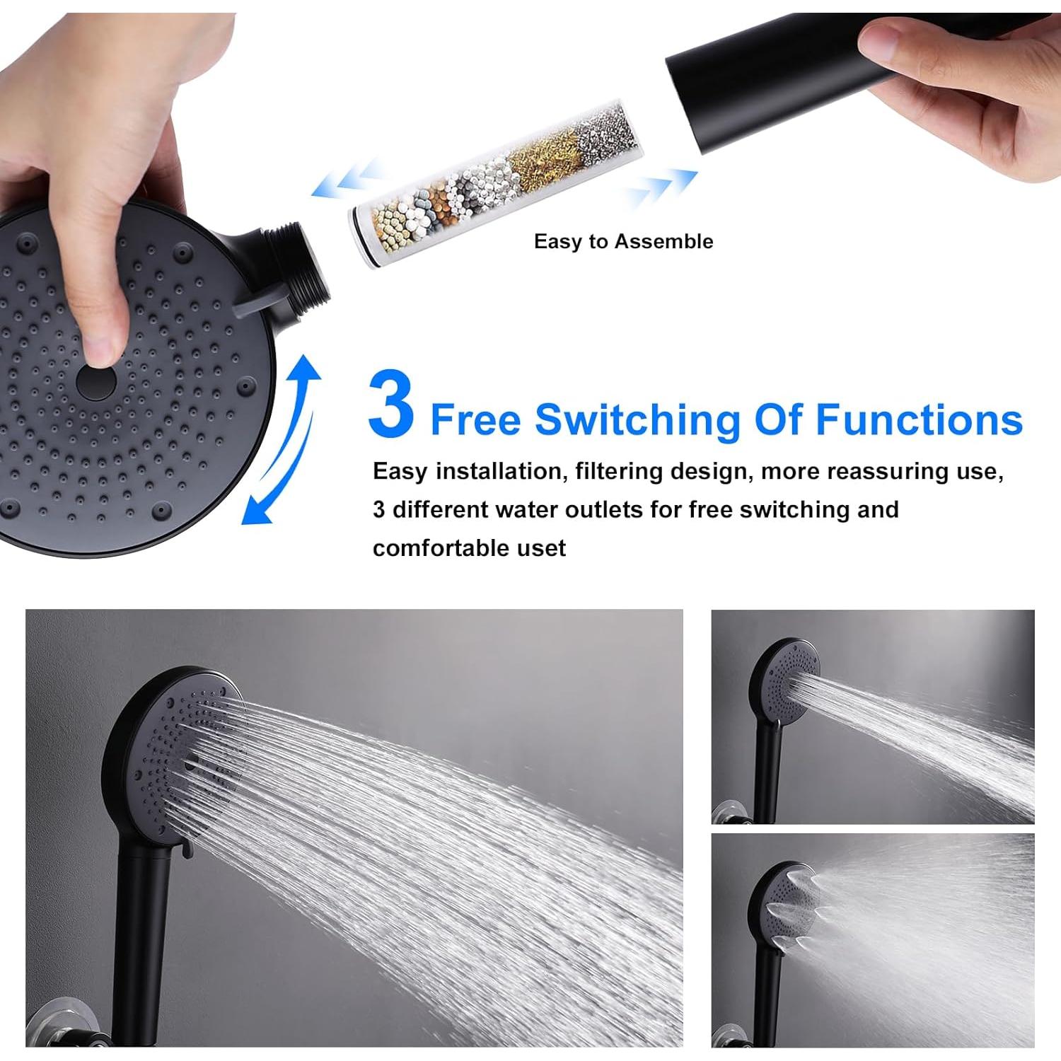 Cabezal de Ducha de Lluvia Filtrada 20 cm + Spray Mano 3 Funciones