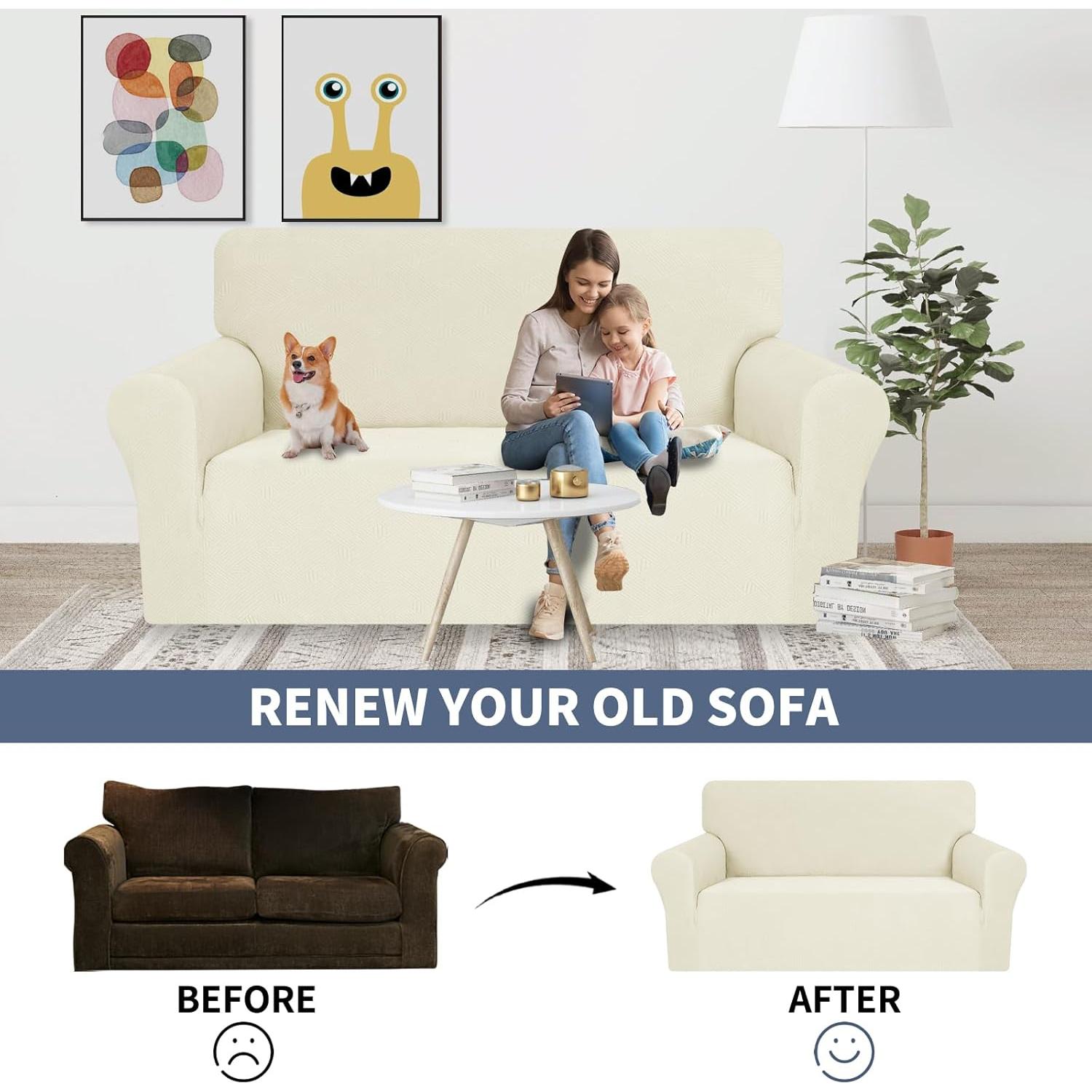 Funda de Silla JIVINER Beige, Protector Elástico para Sofá