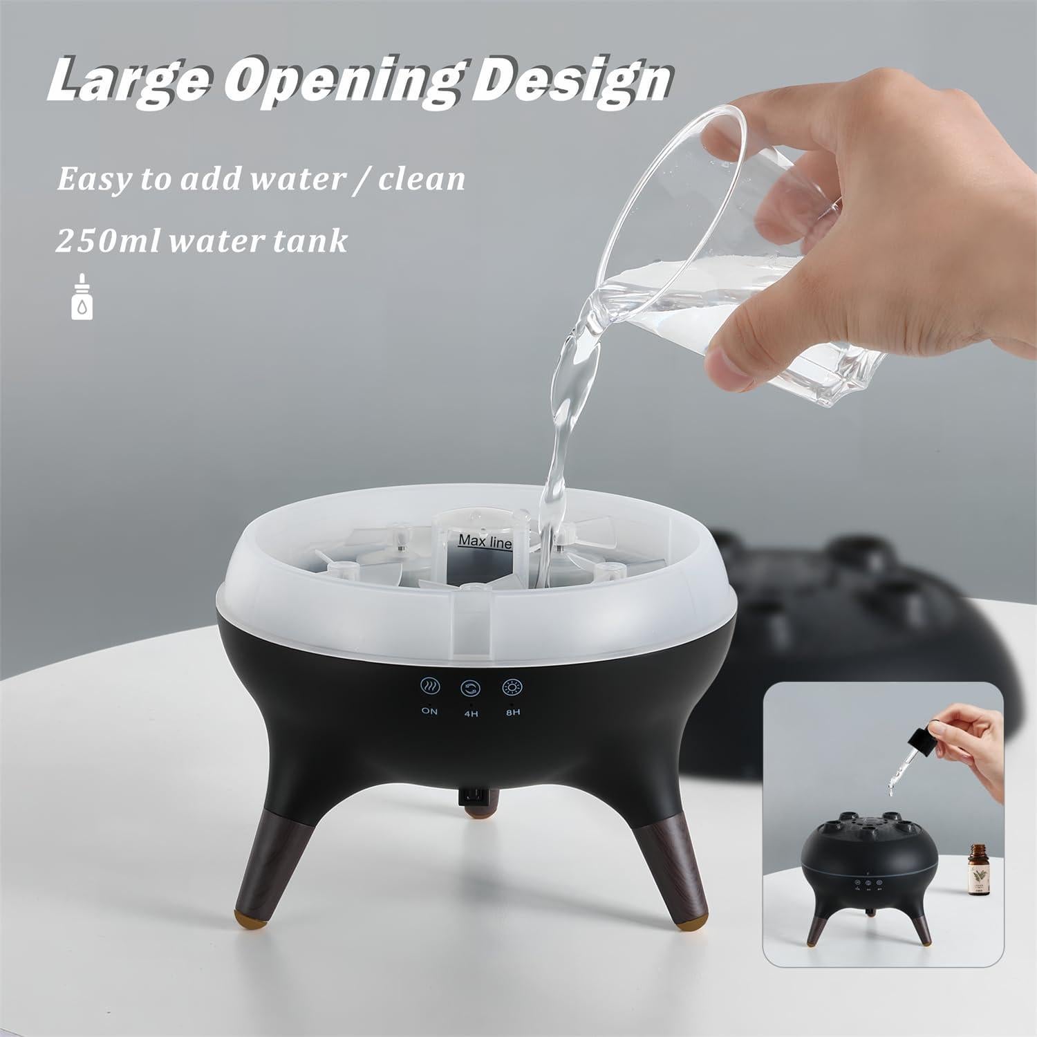 Difusor de Aceite Esencial 250ML AChoice4U V80 Negro con Luces LED