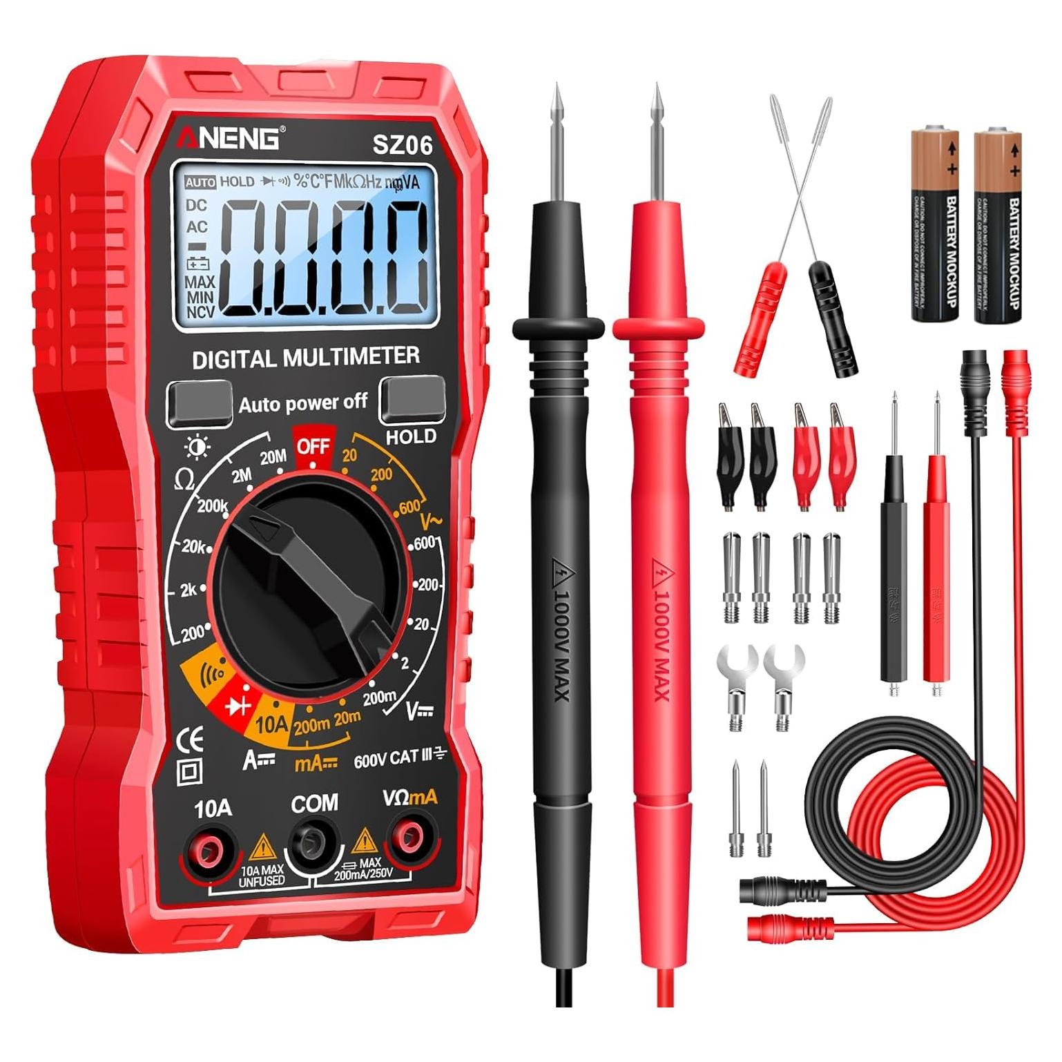 Multímetro Digital ANENG SZ06 Rojo - Mide Voltaje AC/DC y Más
