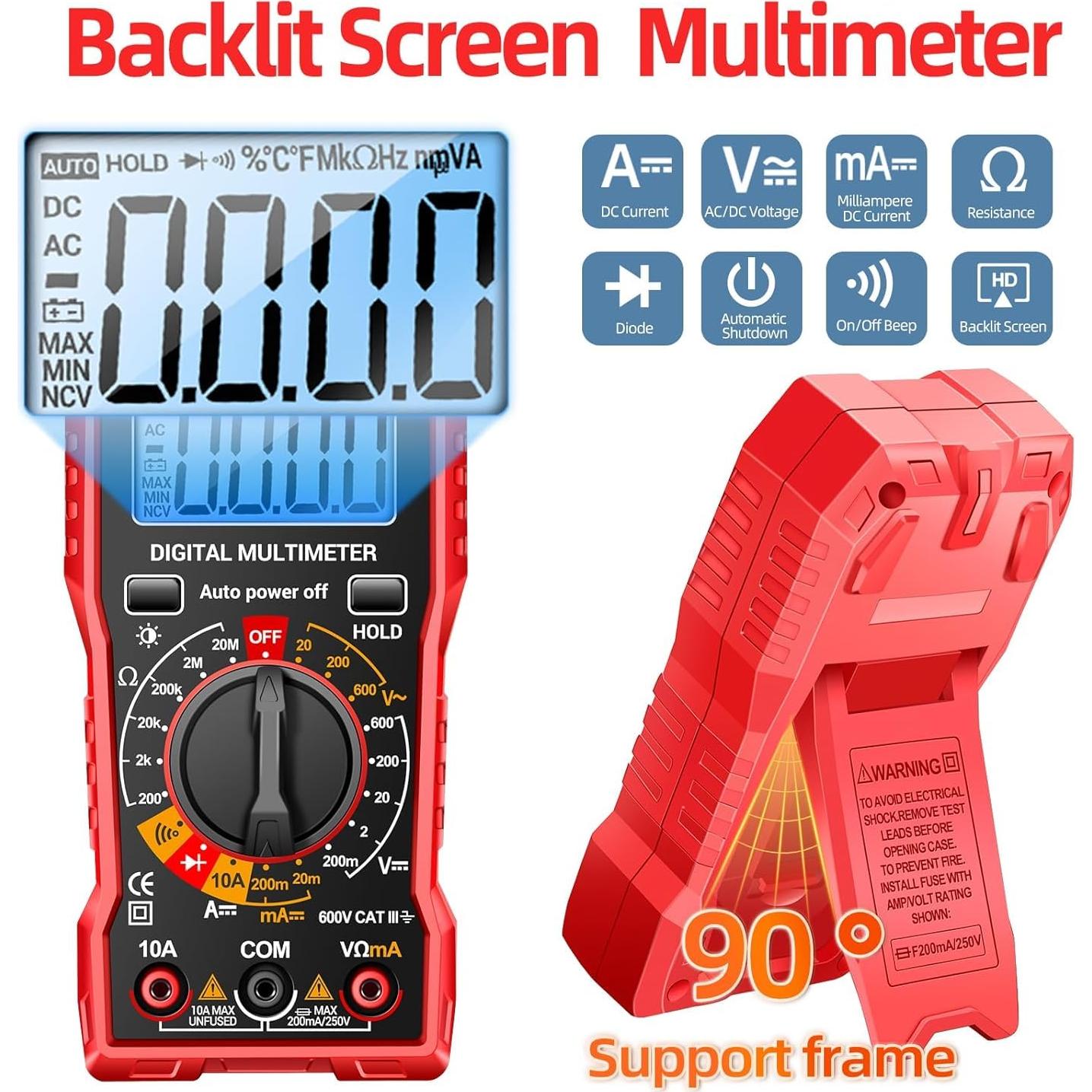 Multímetro Digital ANENG SZ06 Rojo - Mide Voltaje AC/DC y Más