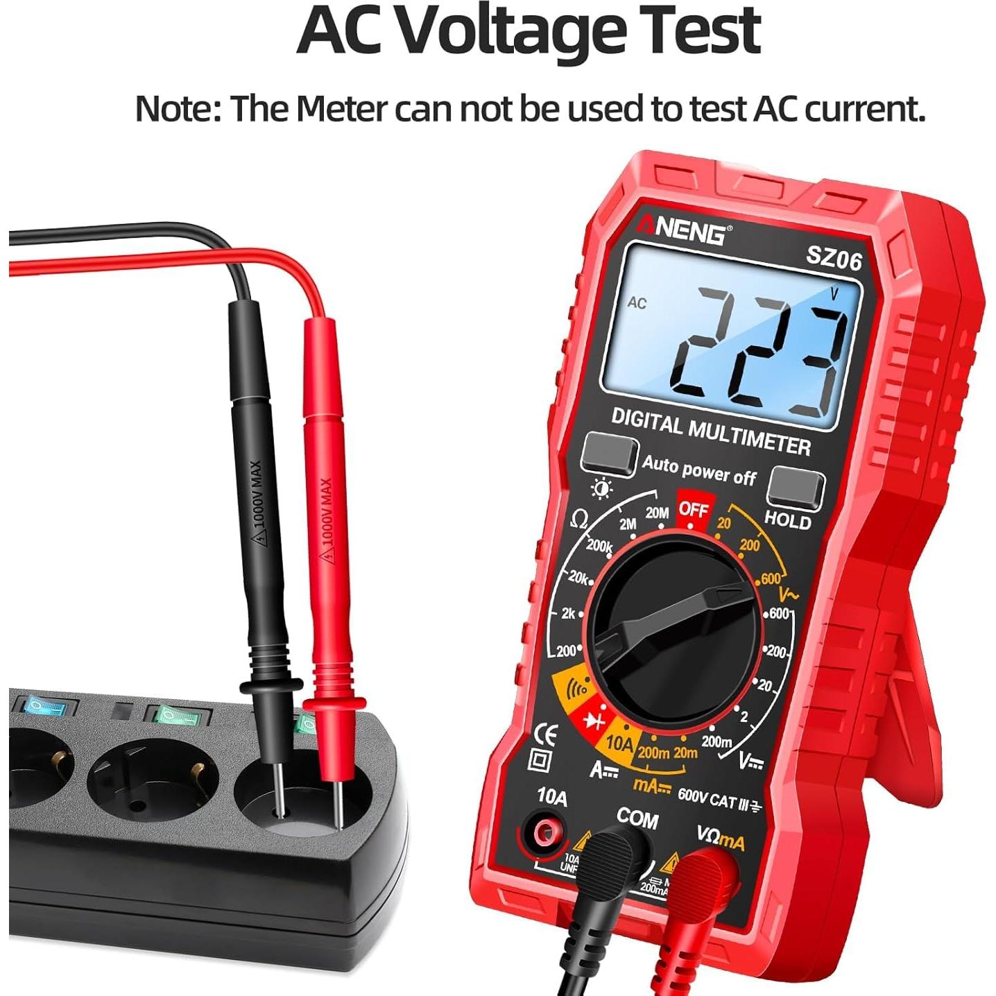 Multímetro Digital ANENG SZ06 Rojo - Mide Voltaje AC/DC y Más