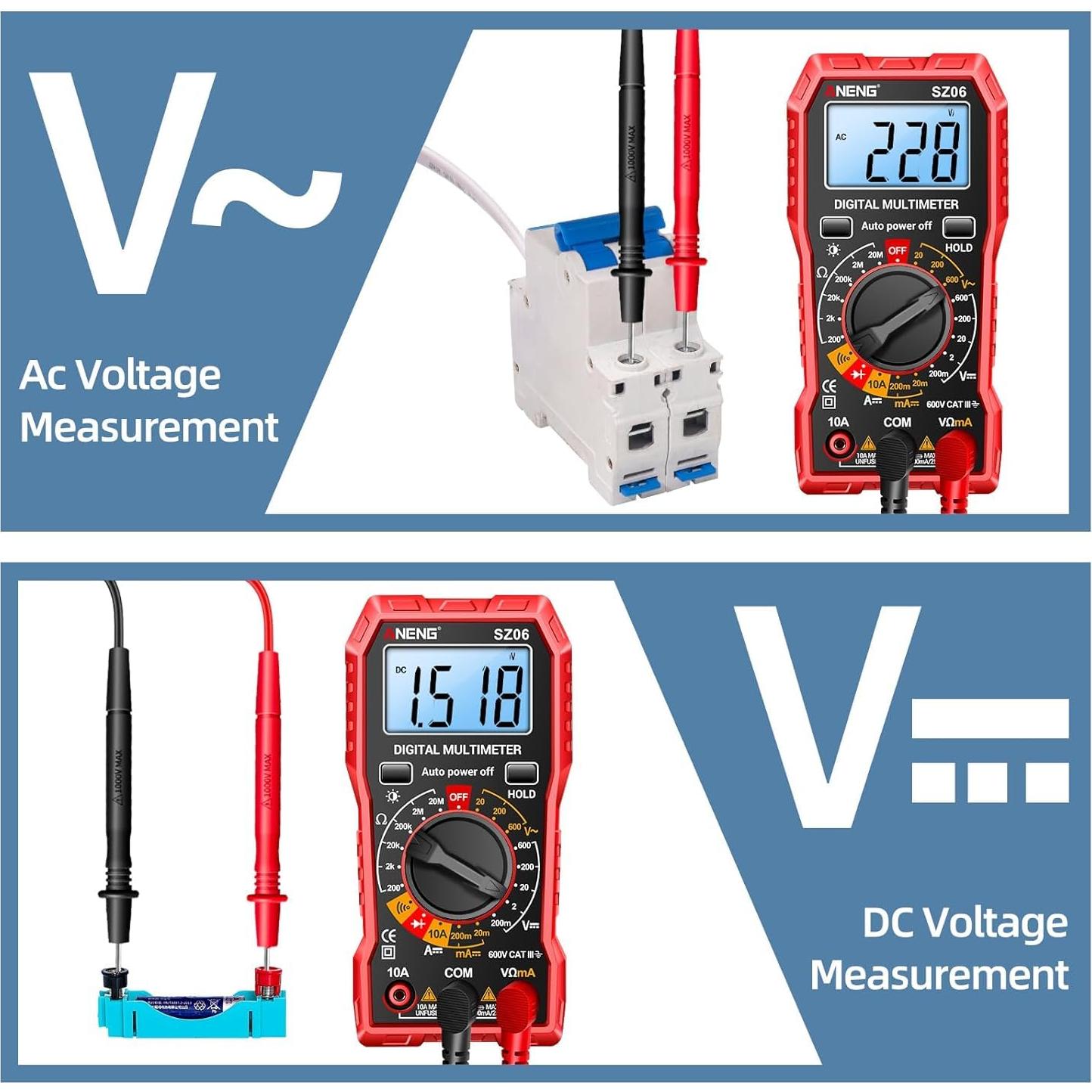 Multímetro Digital ANENG SZ06 Rojo - Mide Voltaje AC/DC y Más