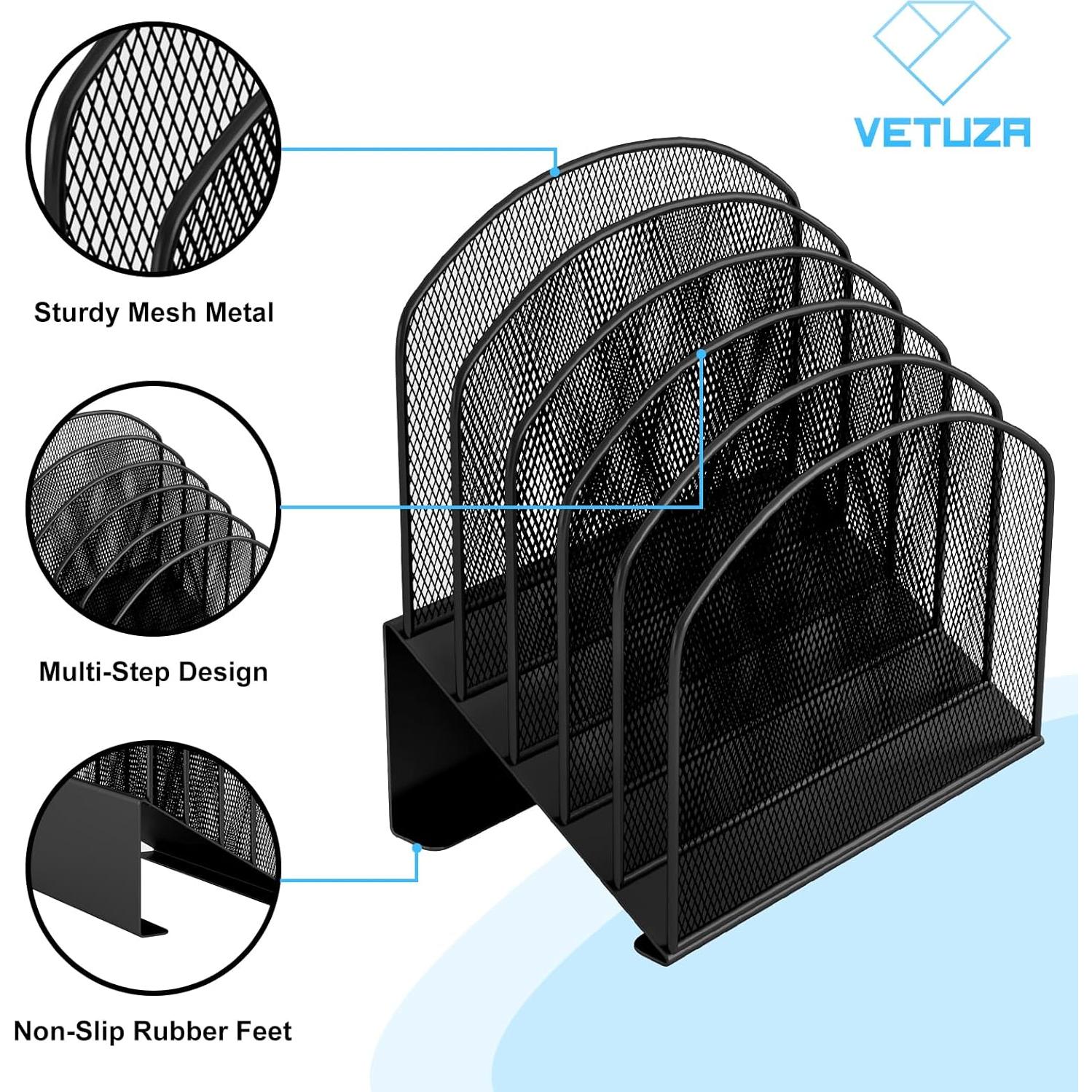 Organizador de Archivos de Escritorio VETUZA Malla Metálica Negro