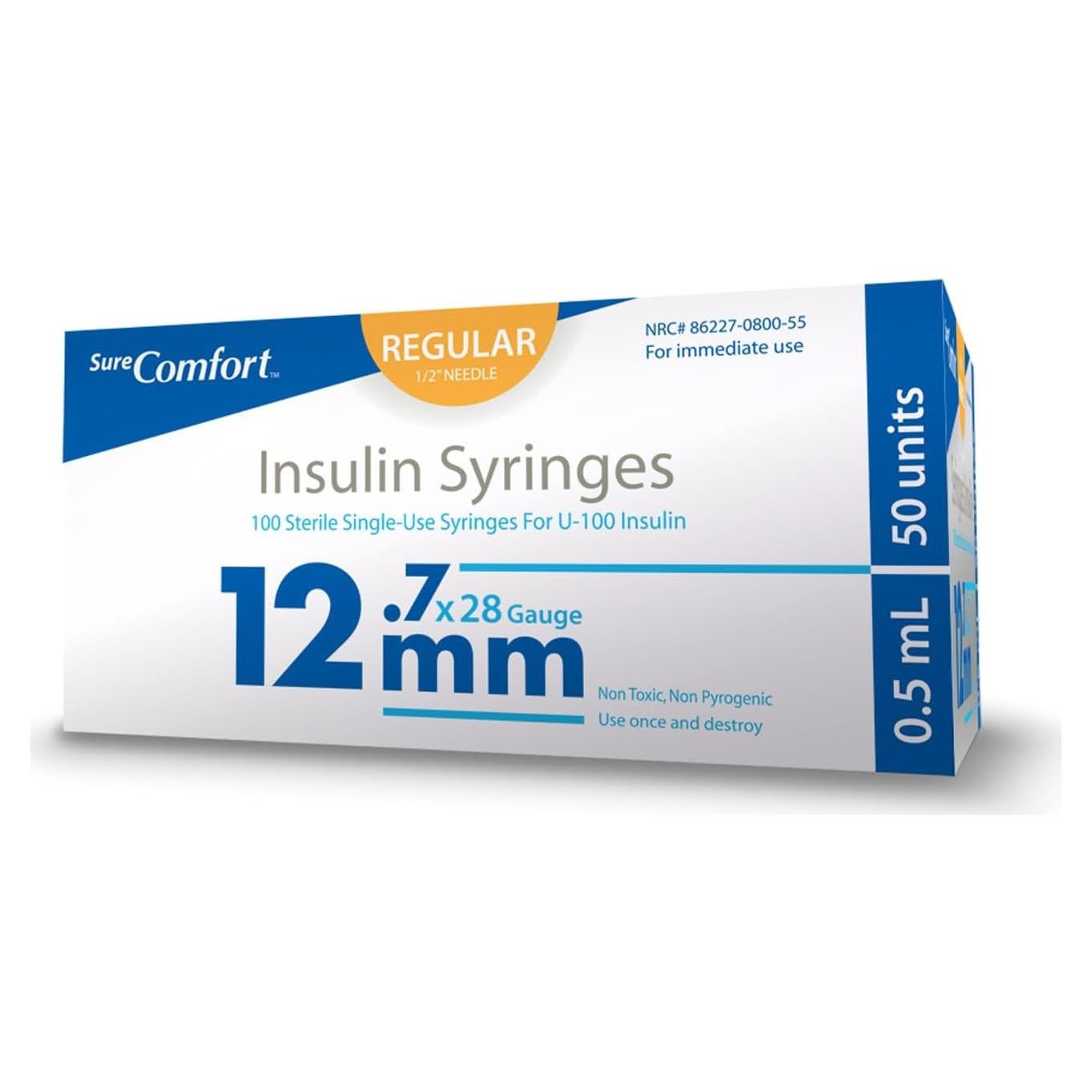 Jeringas de Insulina U-100 28G 12.7mm 1/2cc Caja 100