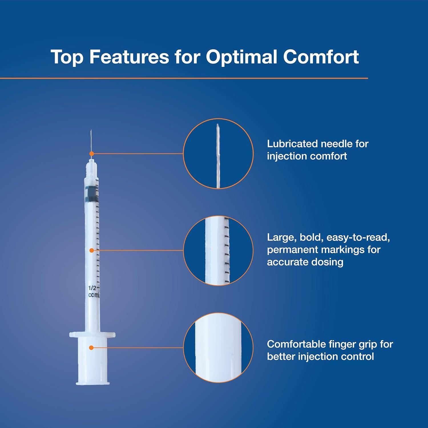 Jeringas de Insulina U-100 28G 12.7mm 1/2cc Caja 100