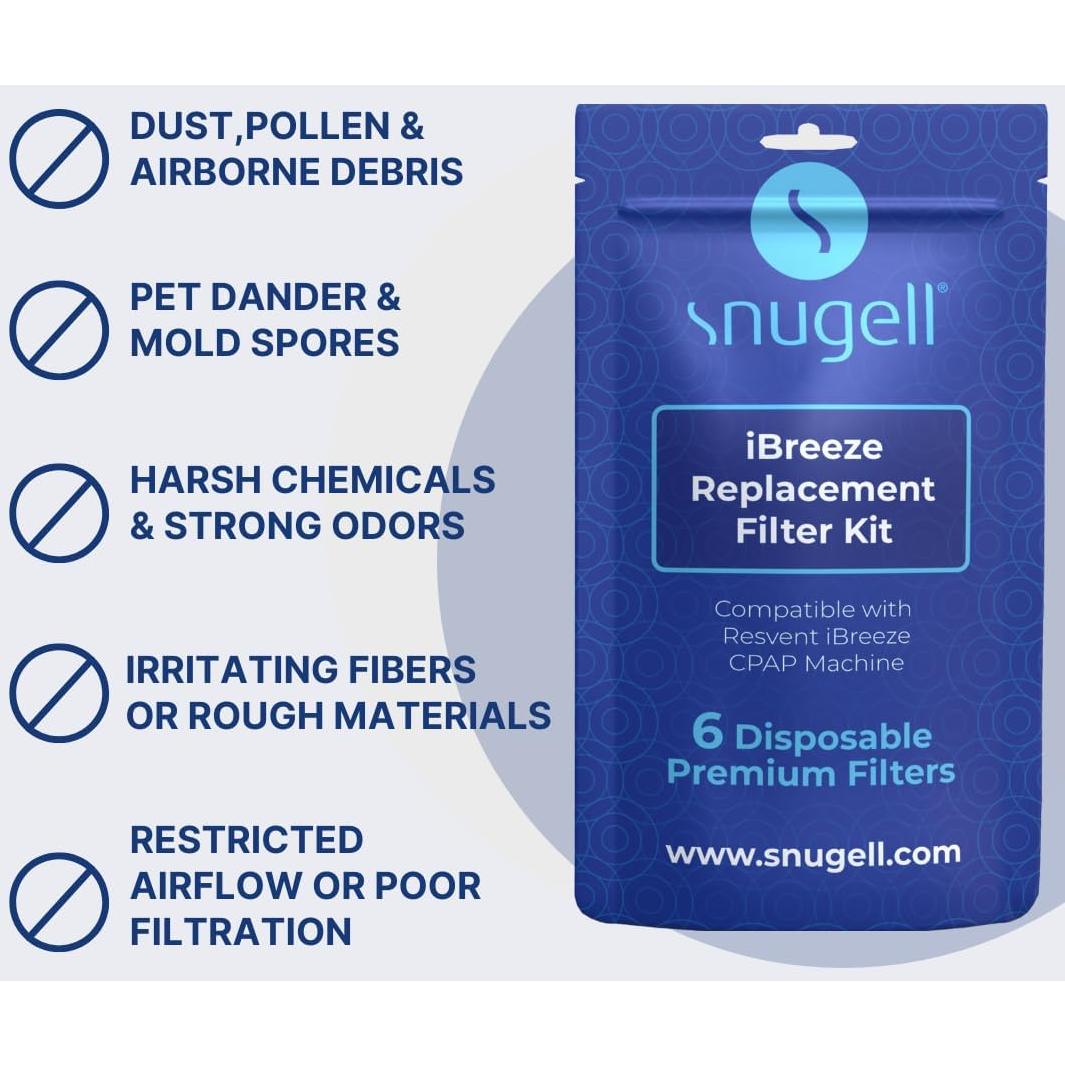 Filtros CPAP Snugell iBreeze - Paquete de 6 - Ultra-finos y Duraderos