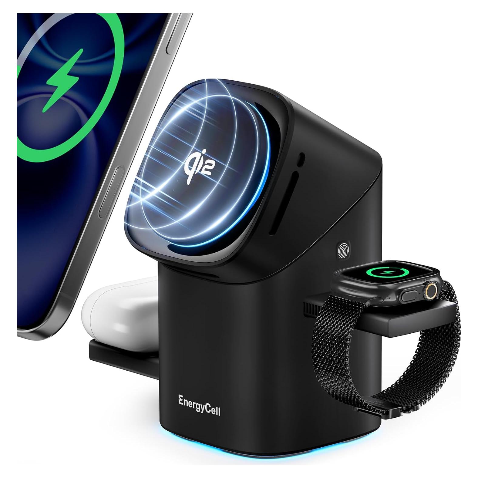 Cargador Inalámbrico 3 en 1 EnergyCell Qi2 15W Negro