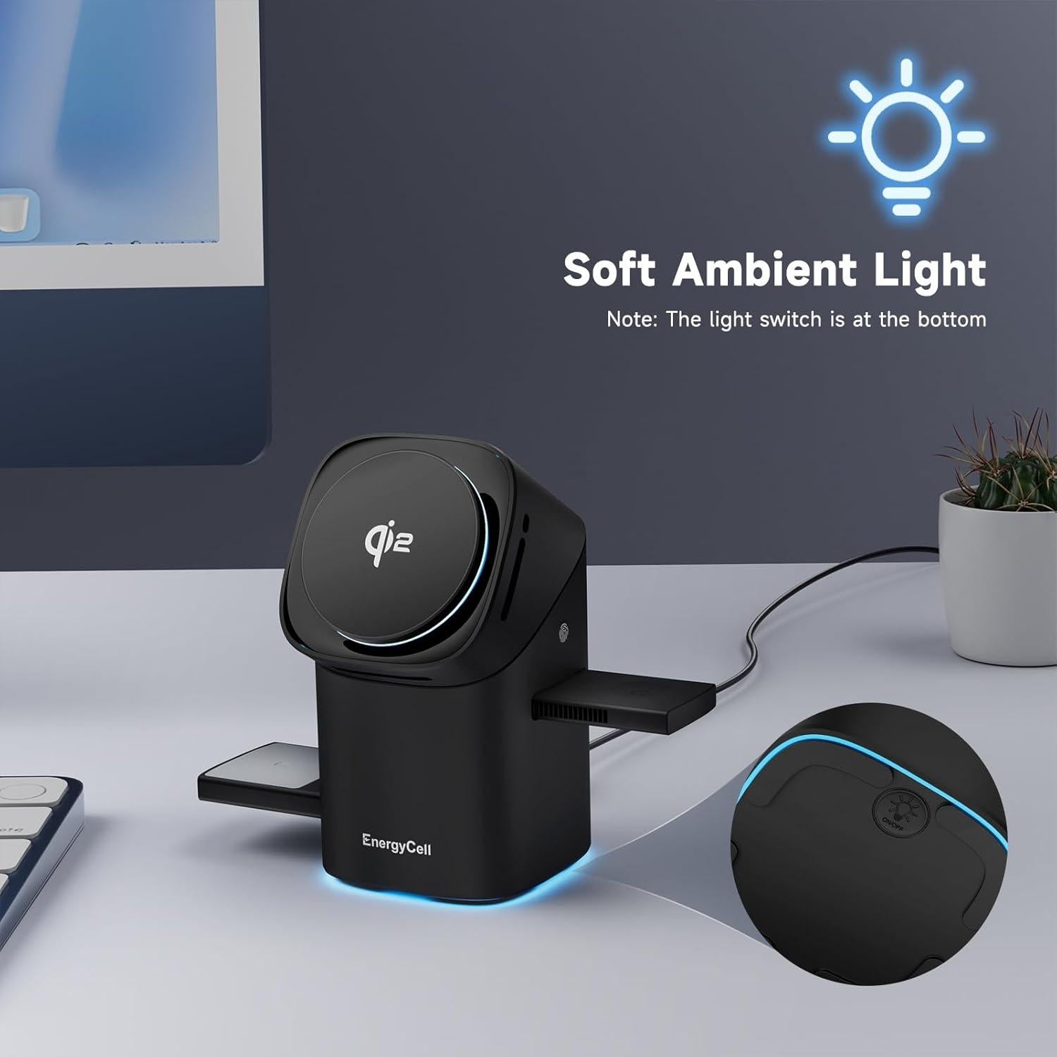 Cargador Inalámbrico 3 en 1 EnergyCell Qi2 15W Negro